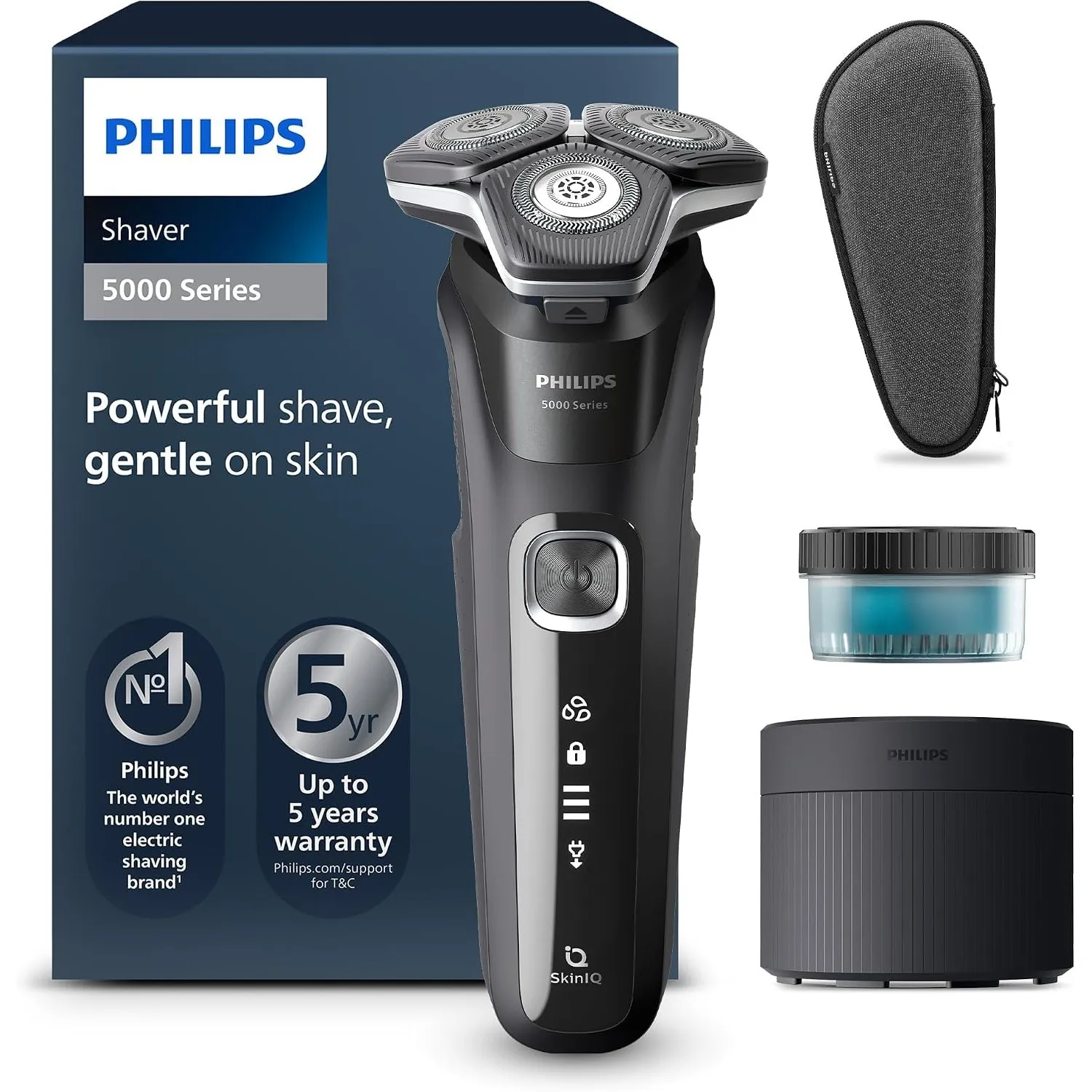 Philips Shaver Series 5000 – Elektrischer Rasierer für Herren mit ausklappbarem Trimmer, Nass- & Trockenrasur, Reinigun…