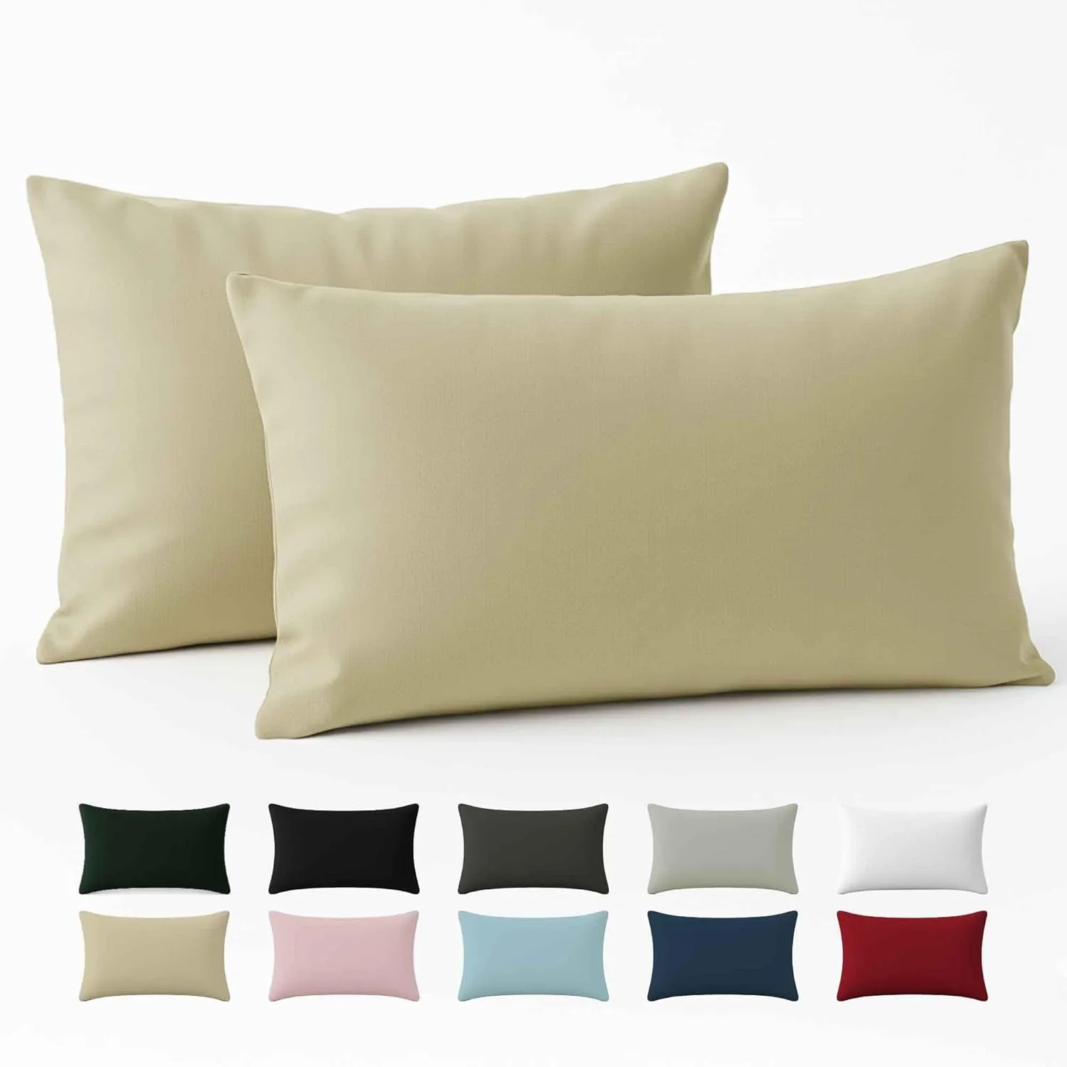 Dreamzie - Kissenbezug 40x70 cm - 100% Baumwolle Renforcé - Beige | 2er Set · Oeko-Tex zertifiziert · mit Reißverschlus…