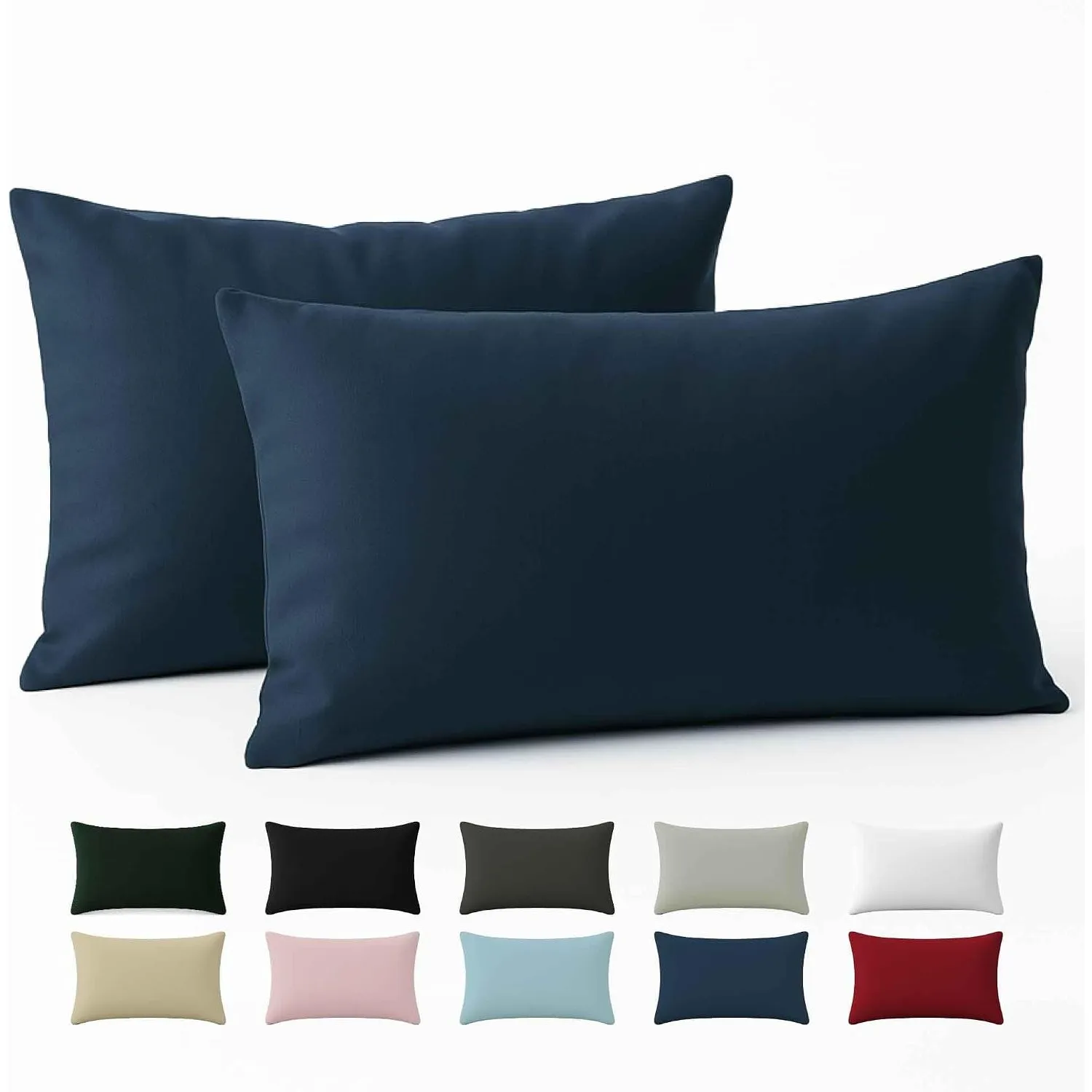 Dreamzie - Kissenbezug 30x50 cm - 100% Baumwolle Renforcé - Dunkelblau | 2er Set · Oeko-Tex zertifiziert · mit Reißvers…