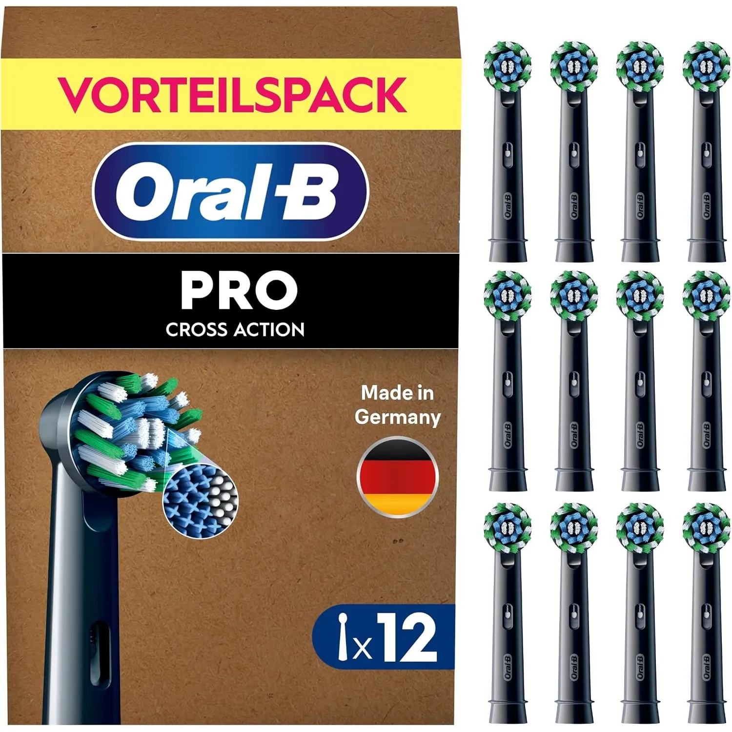 Oral-B Aufsteckbürsten PRO CrossAction, Schwarz, 12 Stück