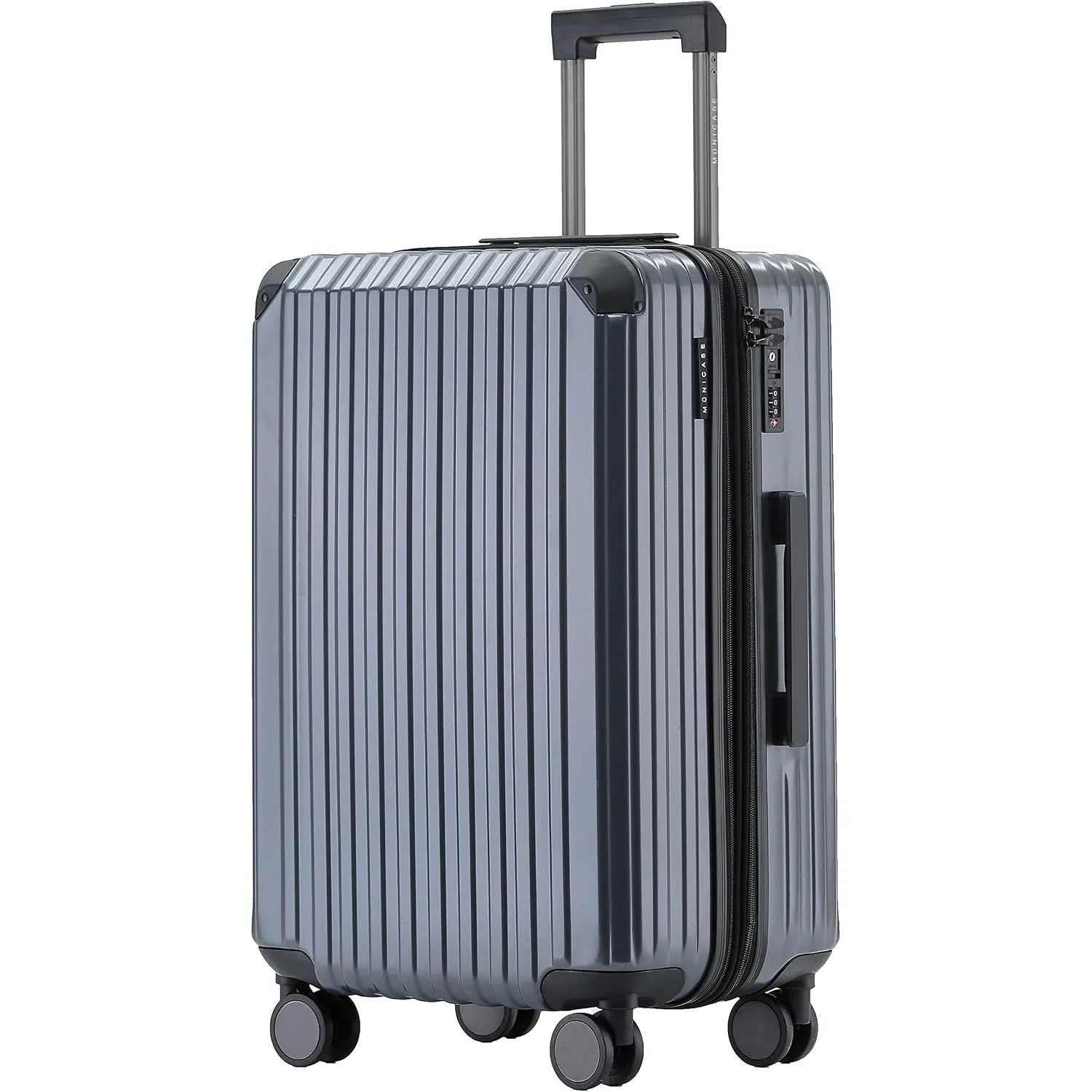 Münicase Reisekoffer L 66 cm, TSA, Hartschalenkoffer, Grey | Dehnfalte, Innenfächer, Kreuzgurt, Schutzecken, 360° Rolle…