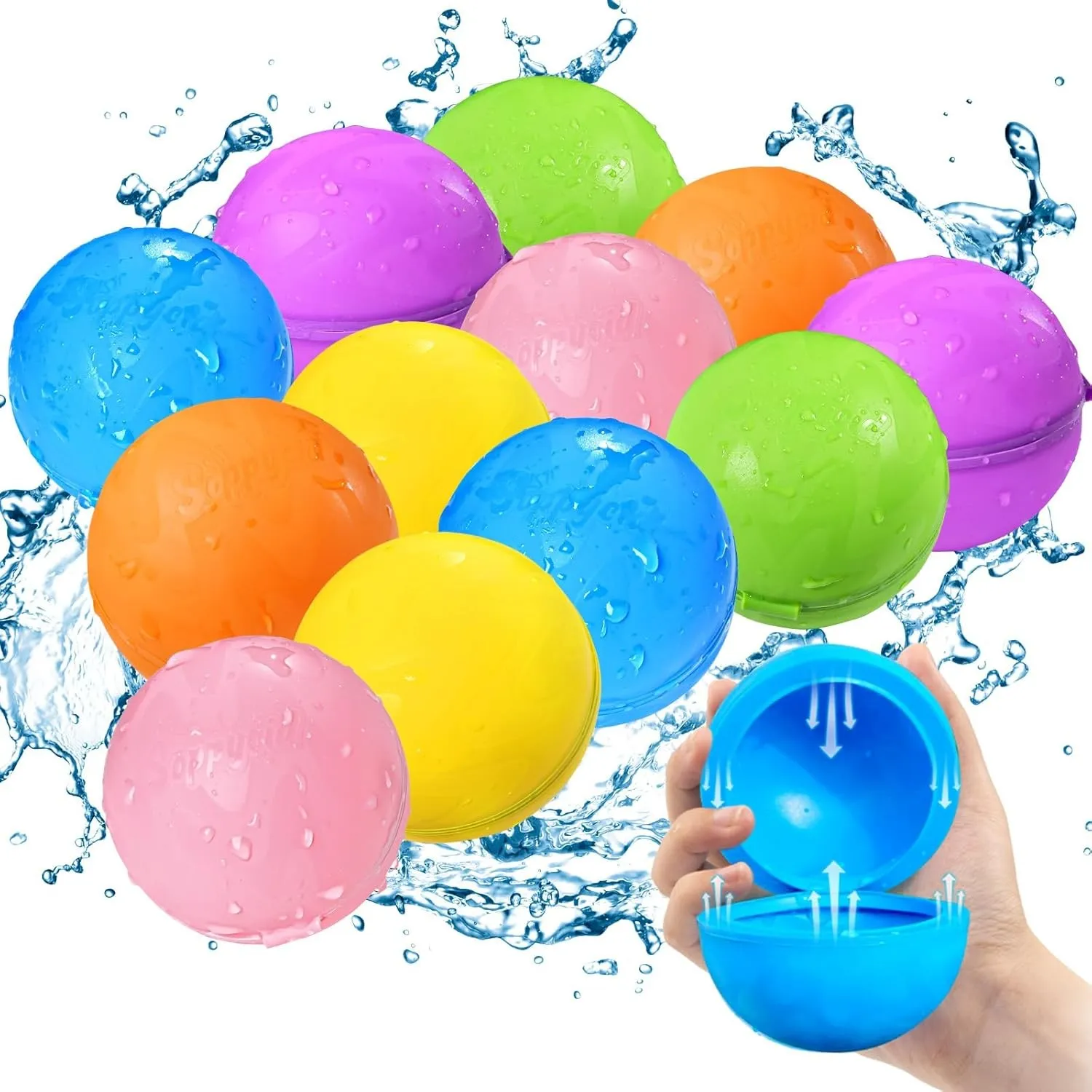 12 Stück wiederverwendbare Wasserballons, Pool-Strand-Wasserspielzeug für Jungen und Mädchen, Outdoor-Sommerspielzeug f…