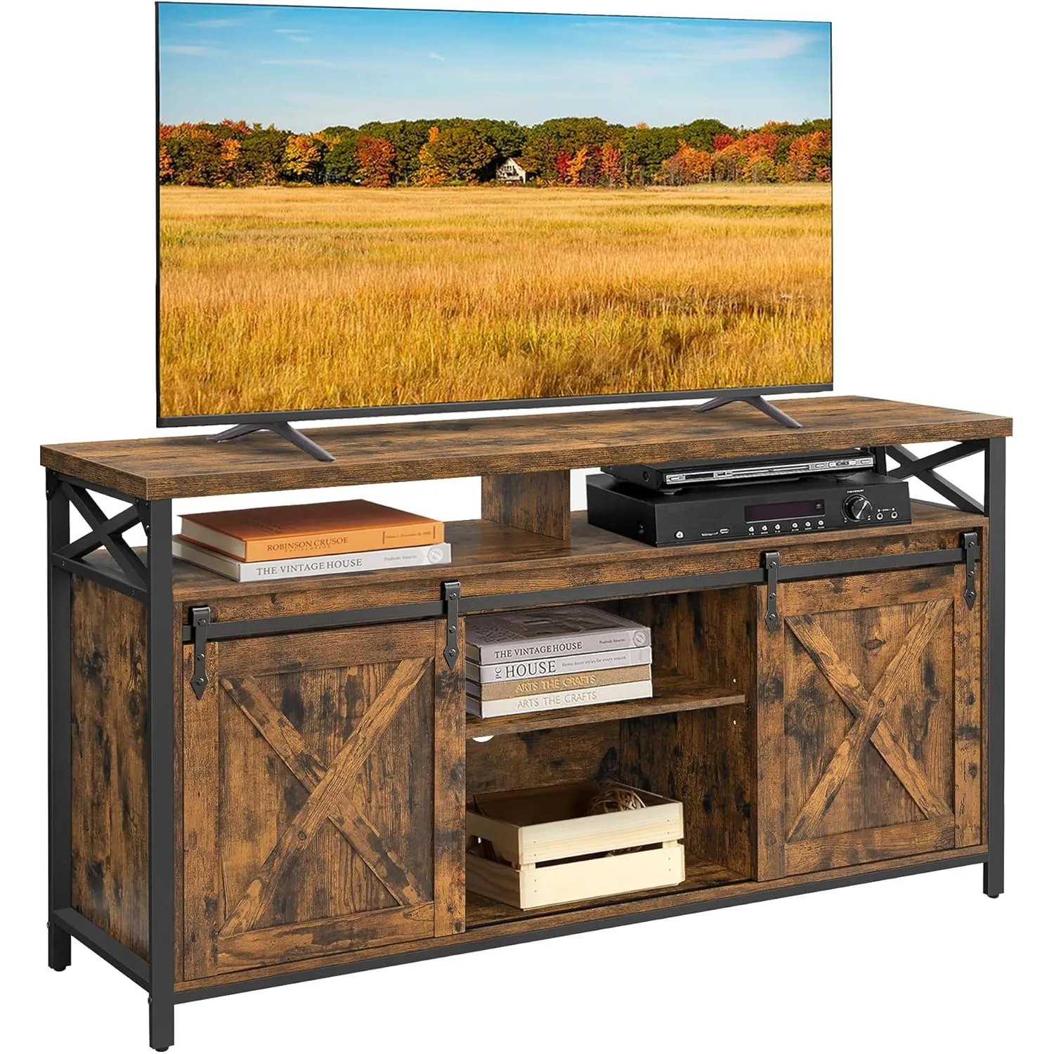 VASAGLE TV-Schrank, Lowboard für Fernseher bis zu 65 Zoll, Metallgestell
