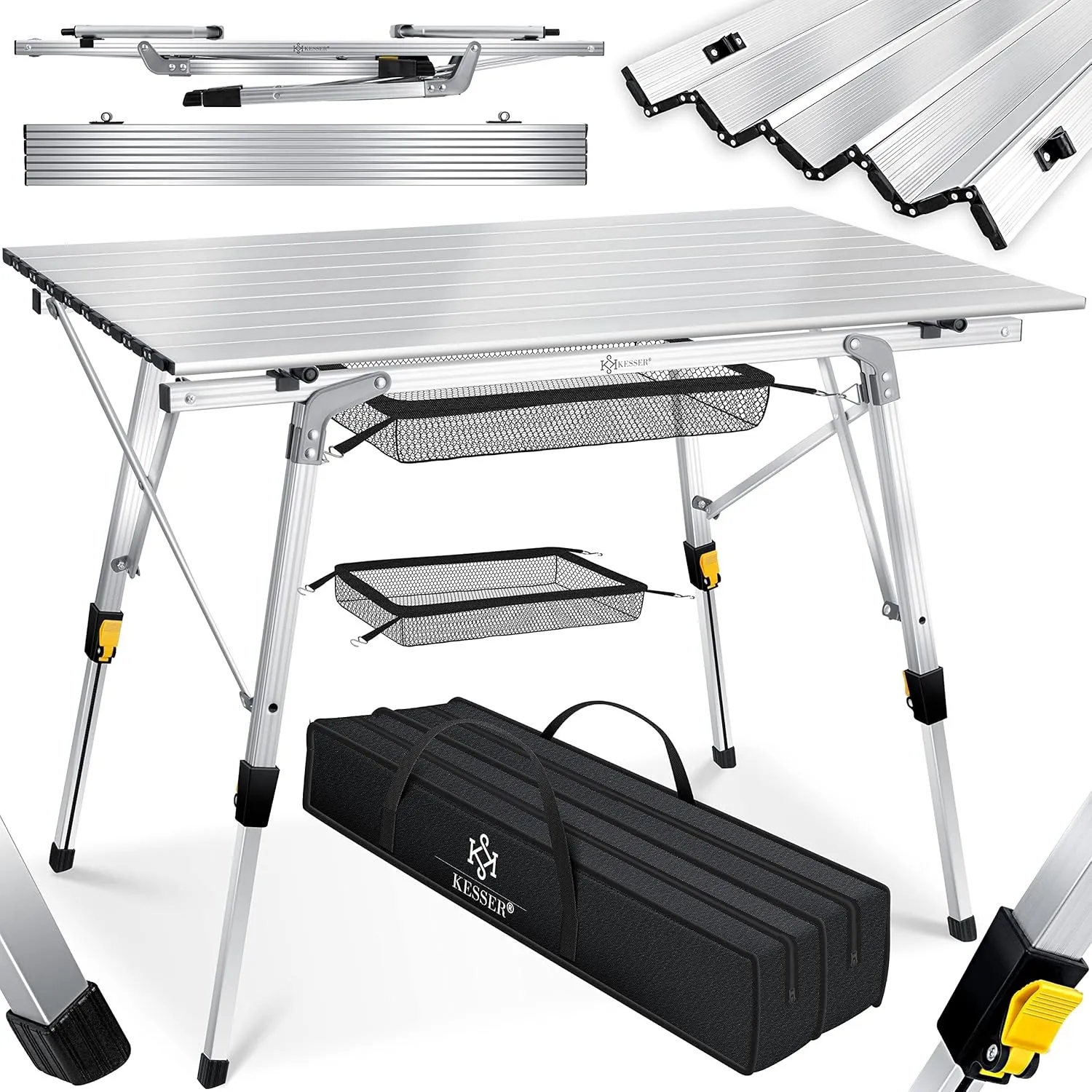 KESSER® Campingtisch faltbar Klapptisch mit Aluminiumrahmen Aufrollbare Tischplatte Falttisch klappbar Höhenverstellung…
