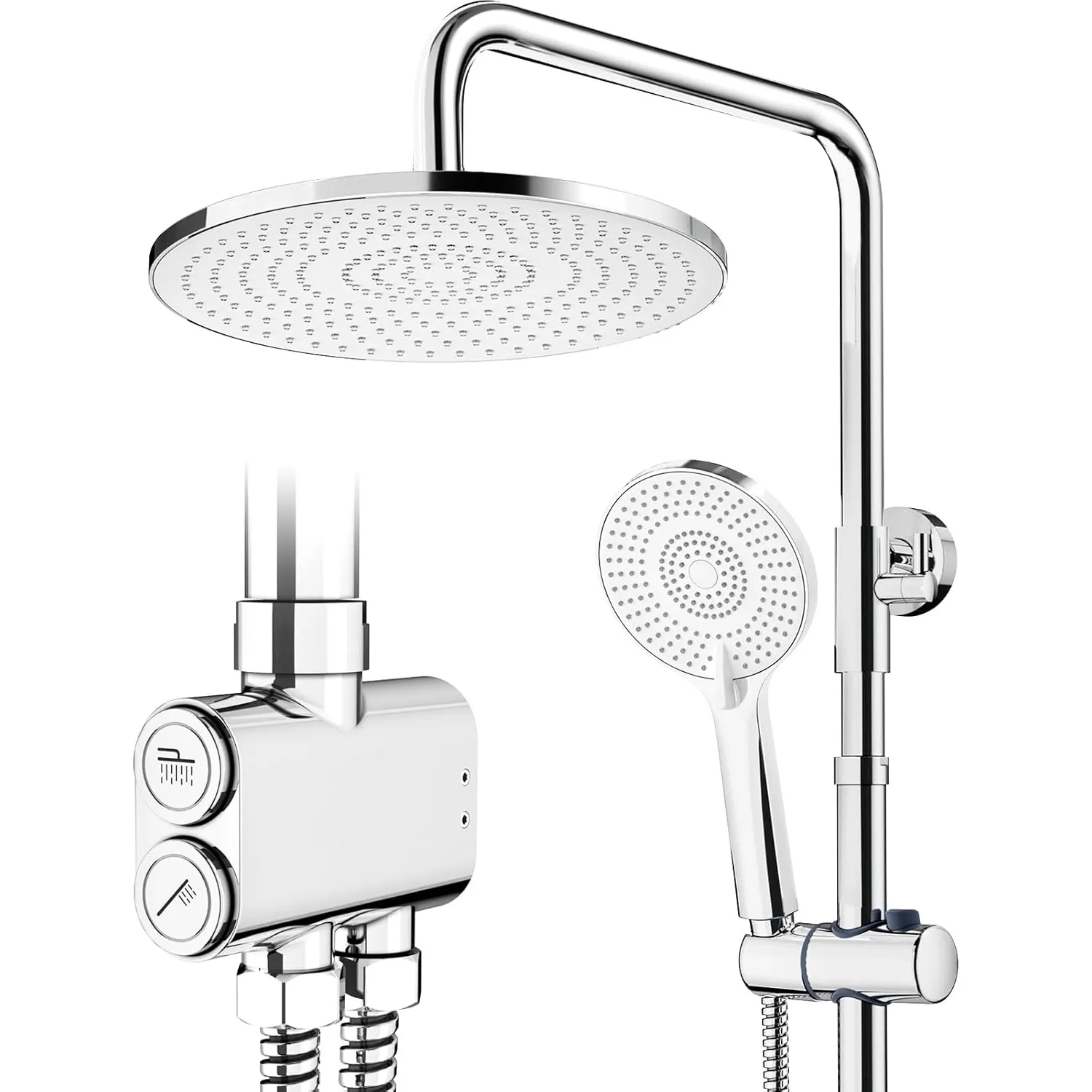 Rainsworth Regendusche ohne Armatur Chrome, 25 cm Rund Regendusche und 3 Strahlarten Duschkopf, Duschsystem, Duschsäule…