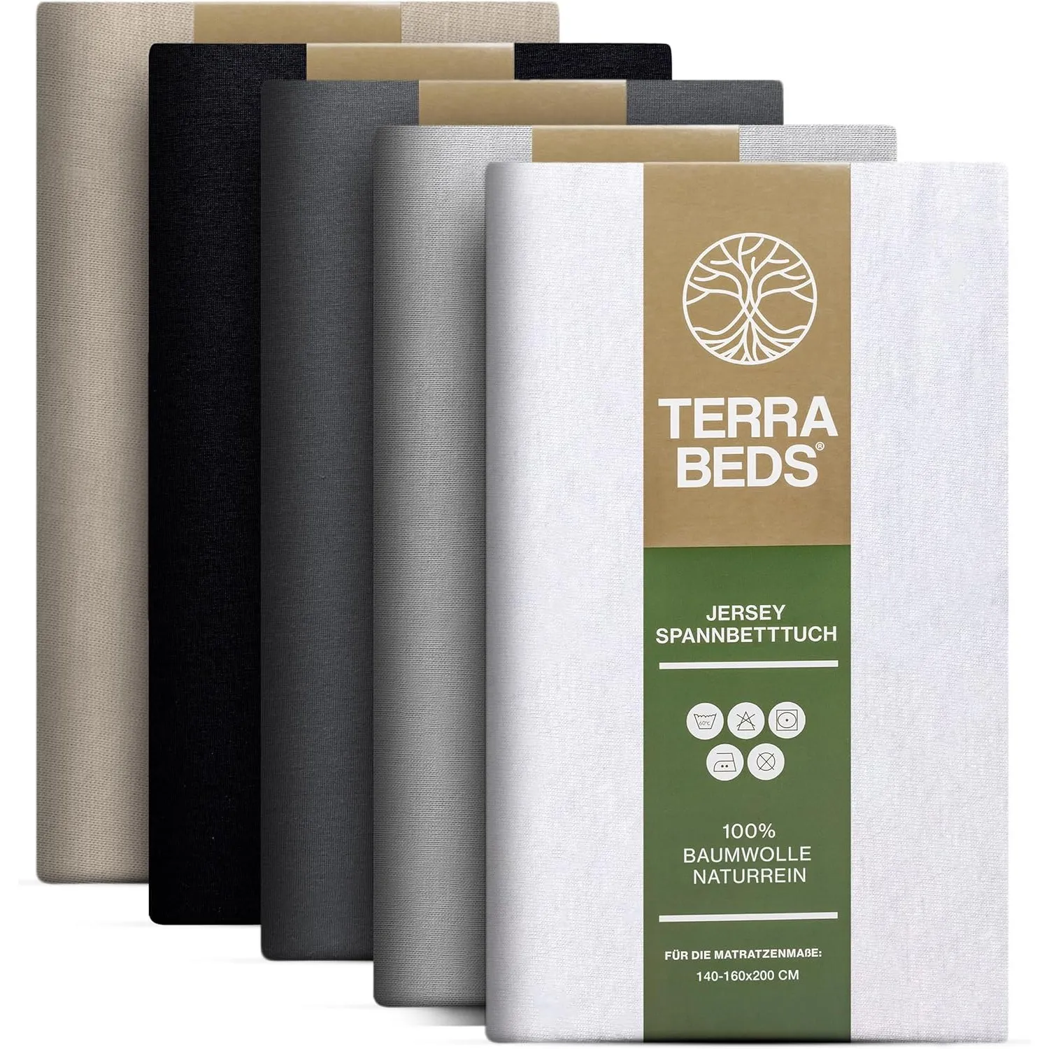Terra Beds Premium Jersey Spannbettlaken 140x200cm-160x200cm Oeko-TEX | 160g/m², 100% Baumwoll Jersey, Oeko-TEX zertifi…