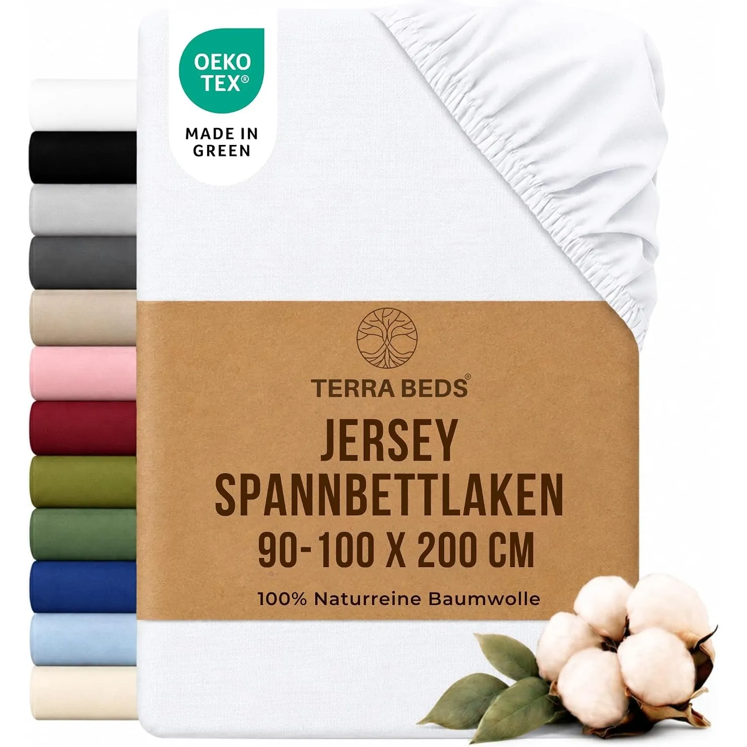 Terra Beds Jersey Spannbettlaken 90x200cm Baumwolle für Matratzen bis 25cm