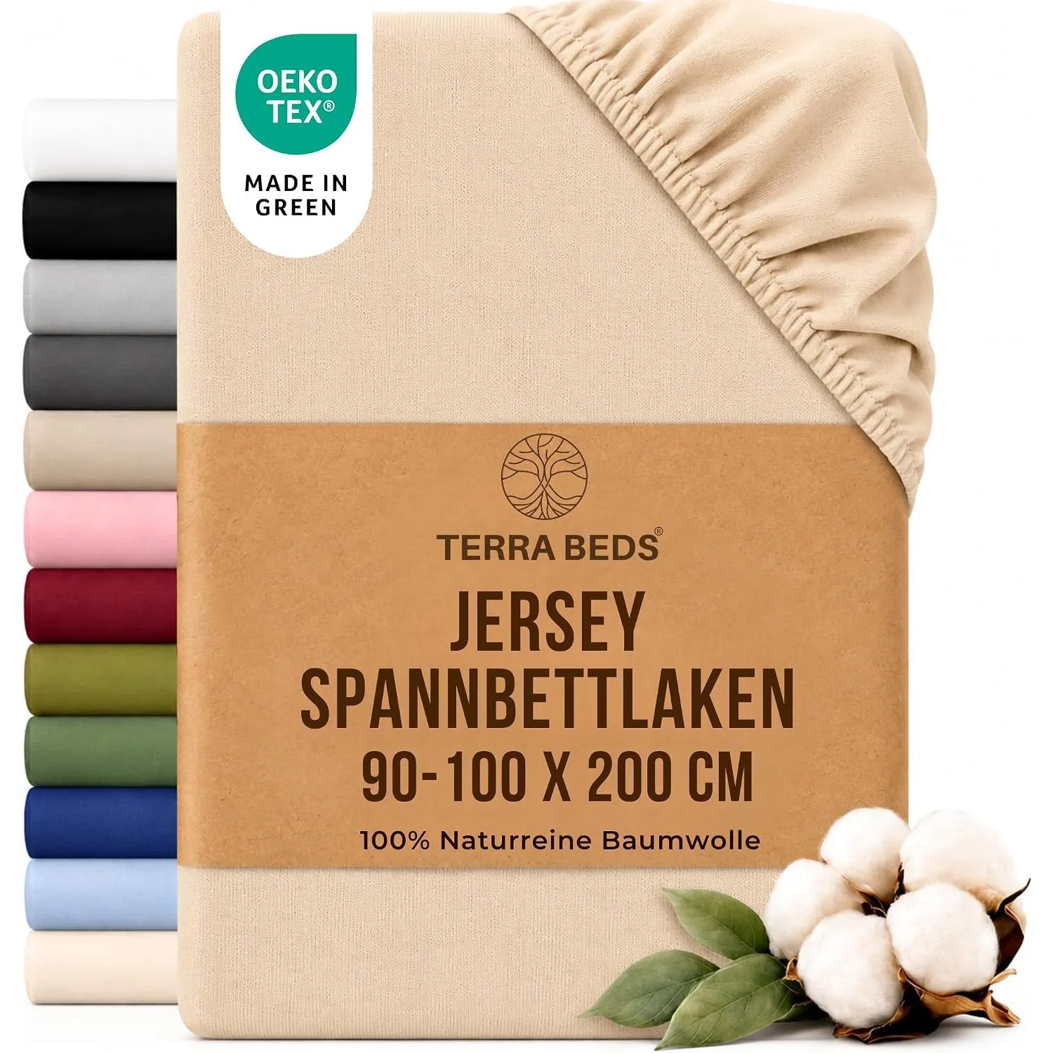 Terra Beds Jersey Spannbettlaken 90x200cm Baumwolle für Matratzen bis 25cm