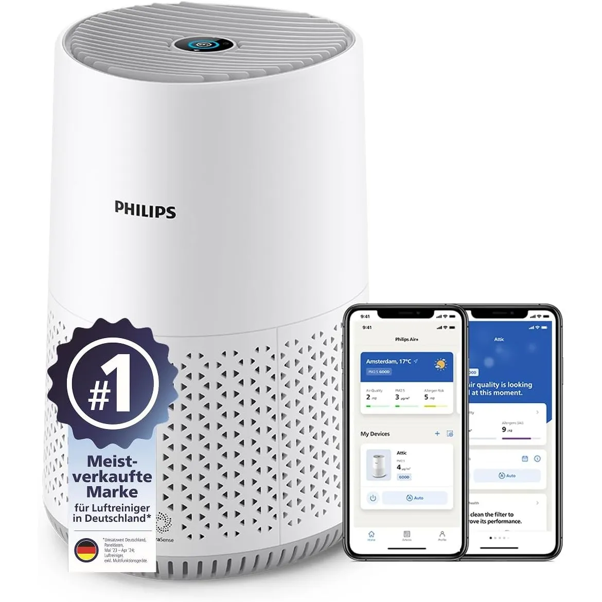 Philips Luftreiniger 600 Serie, Weiß, für Räume bis 44 m²