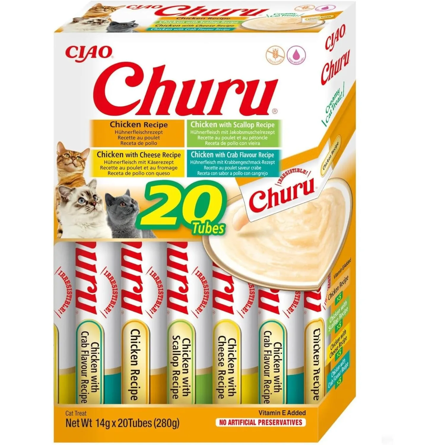 INABA Churu Creamy Katzenleckerlis mit Huhn und Rindfleisch, 20 x 14g