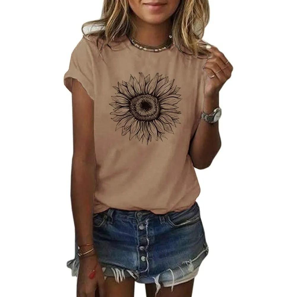 Cicy Bell Damen Sonnenblumen T Shirt Sommer Kurzarm Niedlich Grafik Lose T-Shirts Für Damen Tops