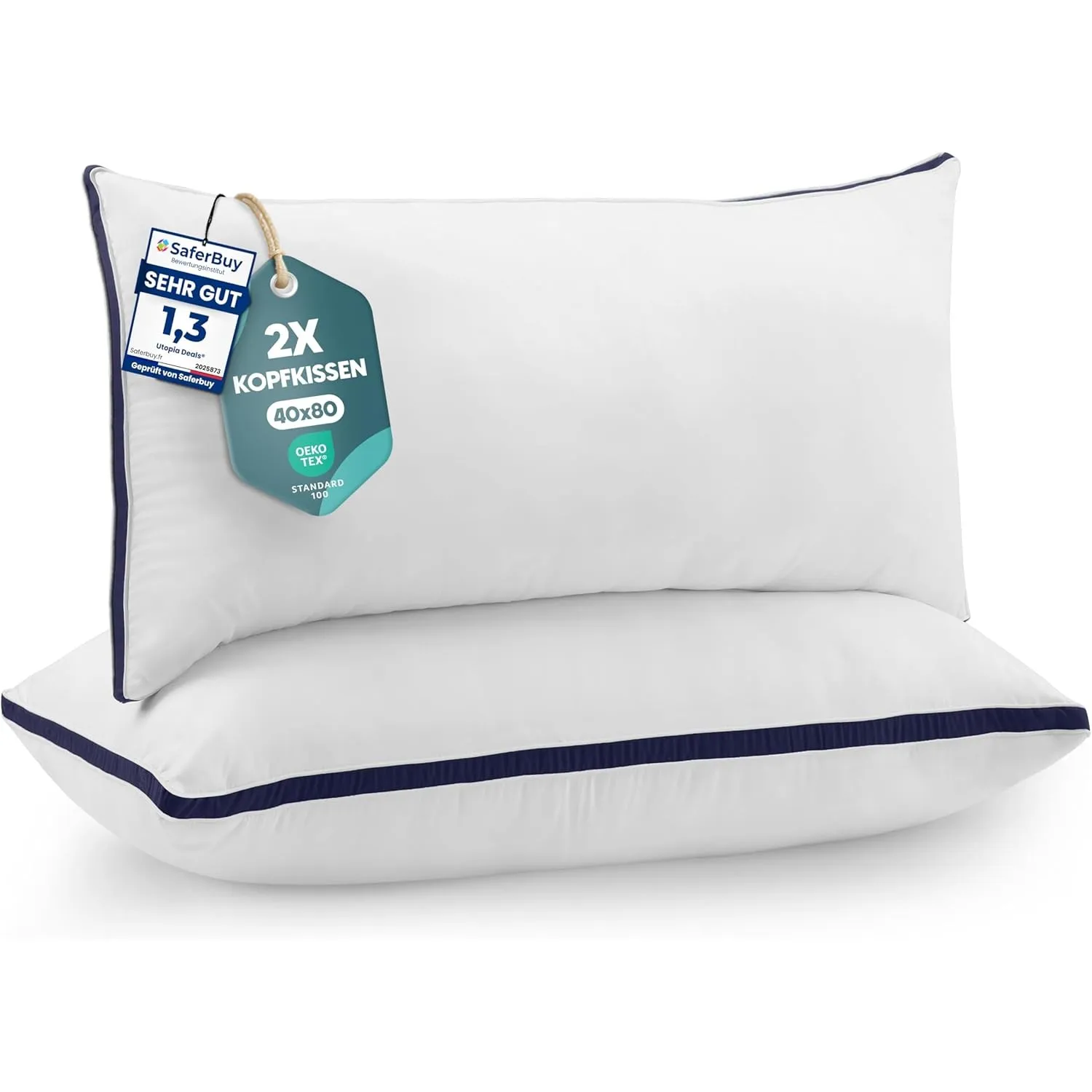 Utopia Bedding Kopfkissen 40x80 2er Set Schlafkissen, Gebürsteter Stoff Bezug Bettkissen, Premium Qualität Weich et Atm…