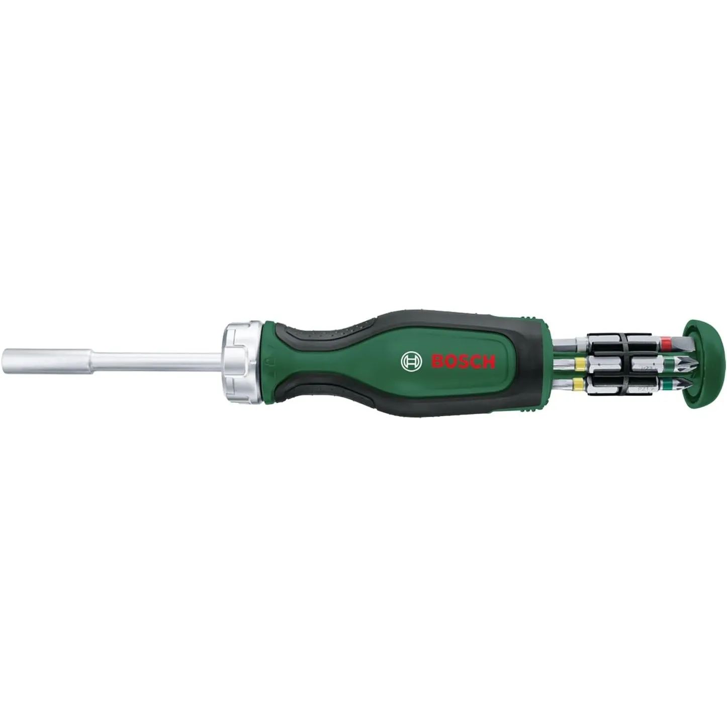Bosch Ratschenschraubendreher mit Bit Magazin, 12-teilig (Ratschenschraubendreher mit hohem Drehmoment; 12 Bits im inte…