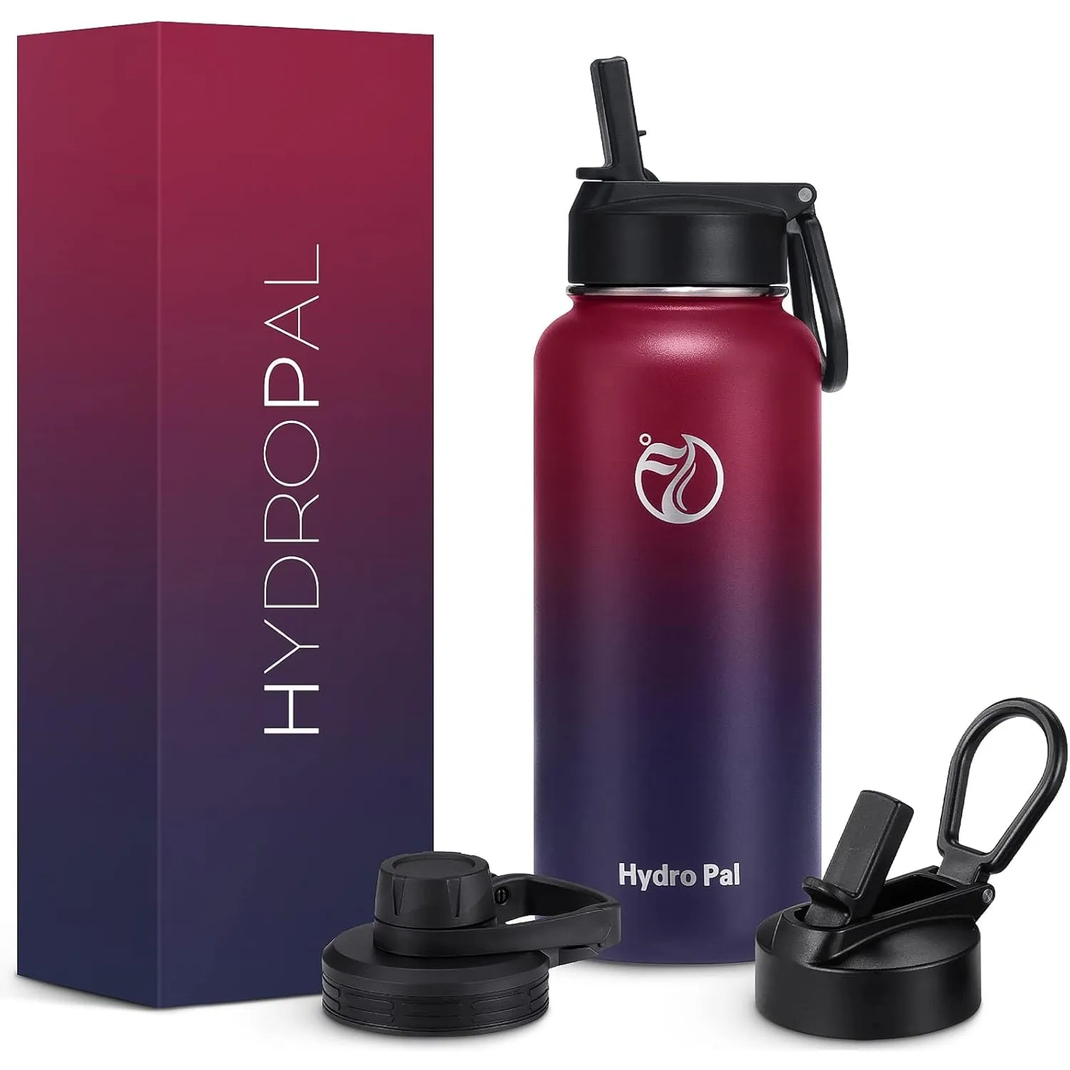 HydroPal 1L Edelstahl Isolierflasche,Trinkflasche mit Strohhalm 2 Deckel | BPA-frei, 24h kalt & 12h heiß Vakuumflasche,…