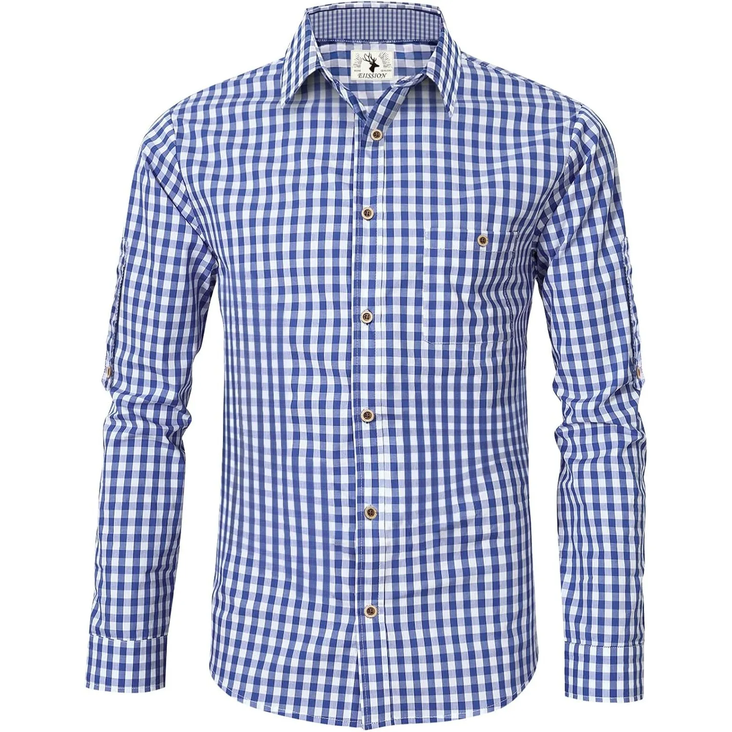 EIISSION Trachtenhemd Herren Kurzarm Rot Blau Oktoberfest Kariert Langarm Trachten Hemd Freizeithemd Karohemd Baumwolle