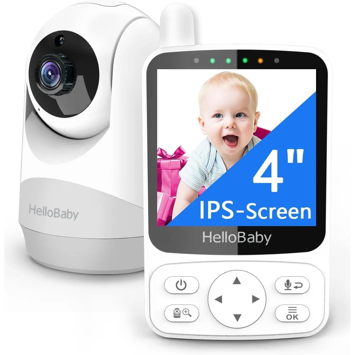 HelloBaby Babyphone mit Kamera,29 Stunden Akkulaufzeit Babyfon,318°/120° Baby Monitor mit Ferngesteuerter Pan-Tilt Kame…