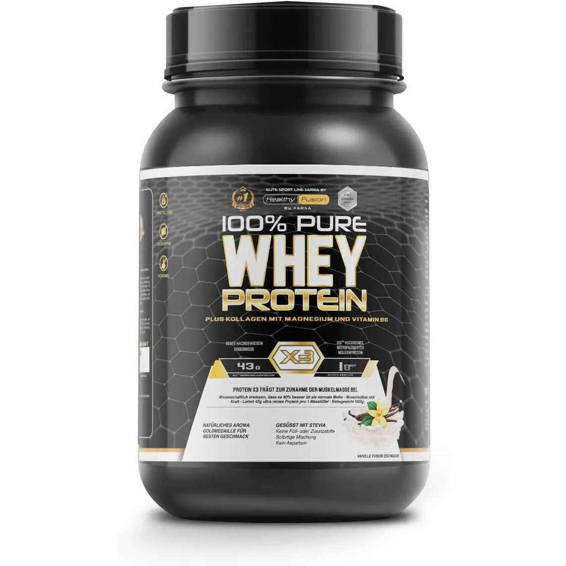 Healthy Fusion Whey Protein | 100% reines Whey Protein mit Kollagen, Magnesium & Vitamin B6 | 43 g Protein + 9,4 g BCAA…