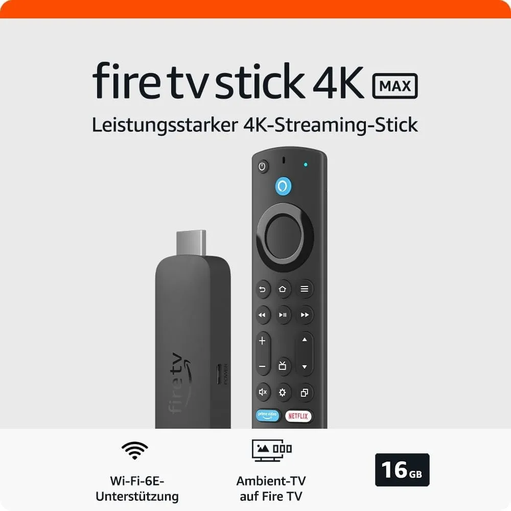 Zertifiziert und generalüberholt Amazon Fire TV Stick 4K Max, unterstützt Streaming über Wi-Fi 6E, Ambient-TV.