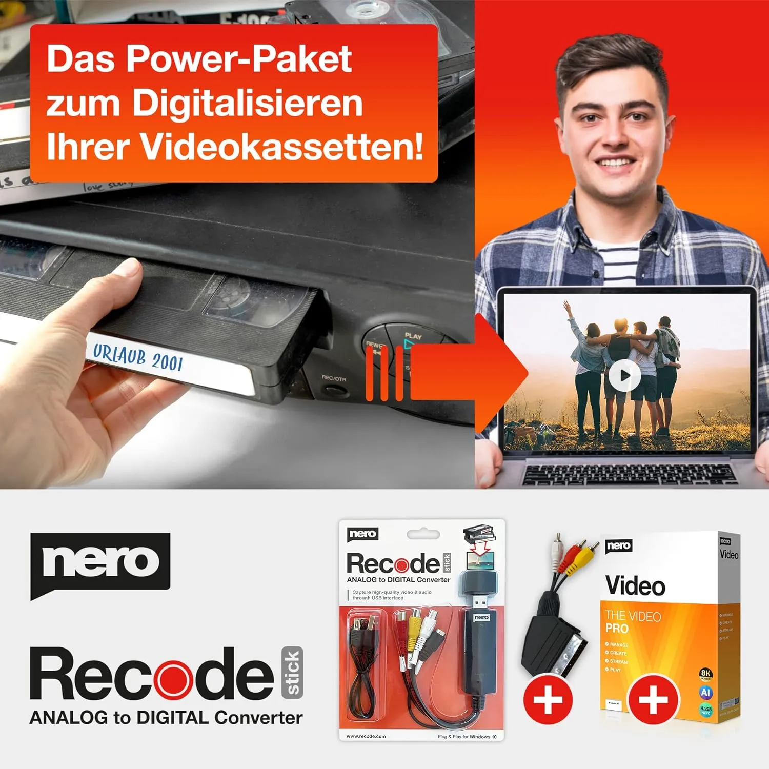 Nero VHS zu USB Video Grabber Recode Stick inkl. Videobearbeitungssoftware | Videoschnitt | Videokassetten digitalisier…