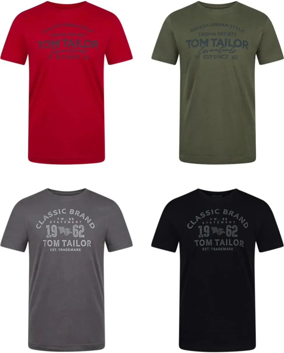 TOM TAILOR Tshirt Herren Baumwolle Regular Fit 4er Pack Set Rundhals Kurzarm Sommer Tee Shirt Logoprint 100% Baumwolle …