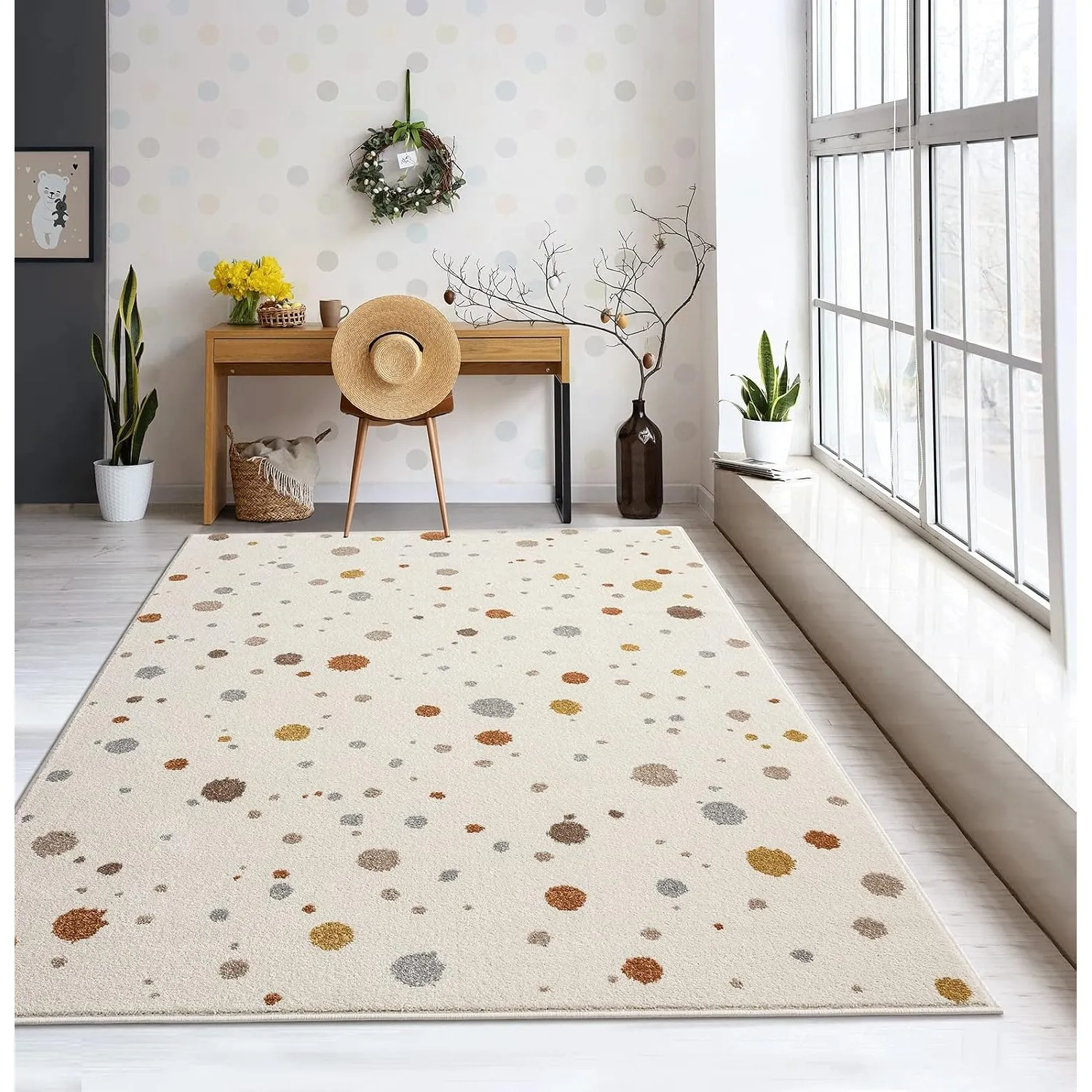 the carpet Beat Kids Moderner Weicher Kinderteppich, Weicher Flor, Pflegeleicht, Farbecht, Punkte Muster, Creme, 200 x …