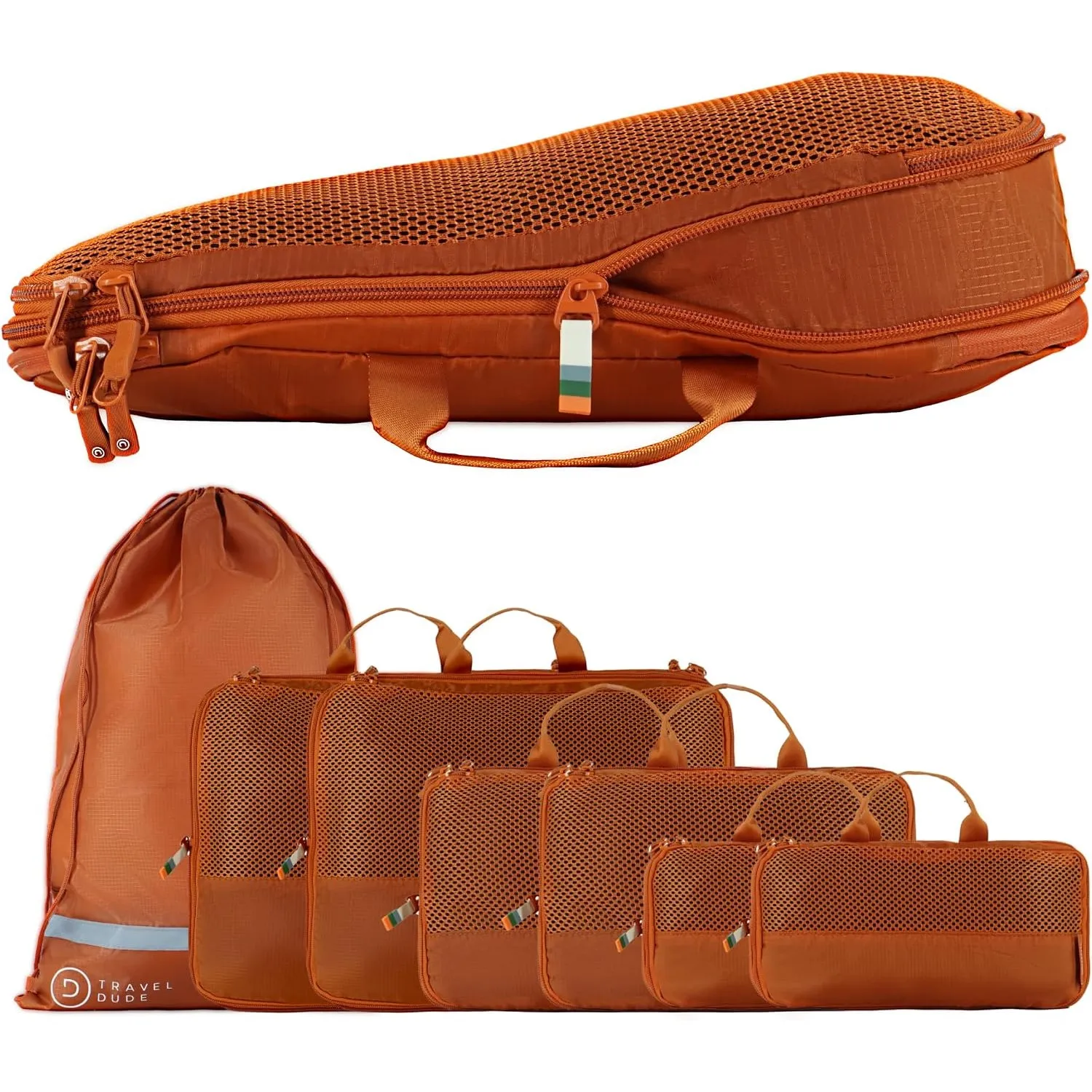 TRAVEL DUDE Packwürfel Set mit Kompression aus recycelten Plastikflaschen, Leichte Packing Cubes, Packtaschen Set für R…