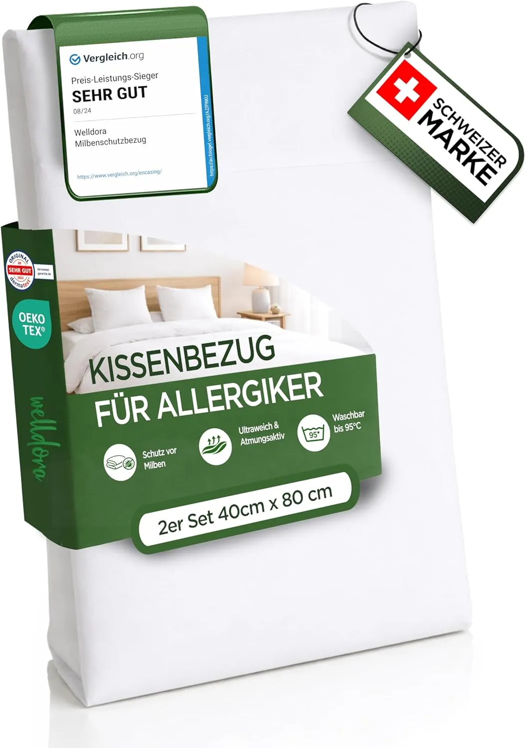 Welldora ǀ 2er-Set Milbenbezug Kissen 40x80 ǀ Allergiker Kissenbezug fachärztlich getestet ǀ Premium Encasing gegen Mil…