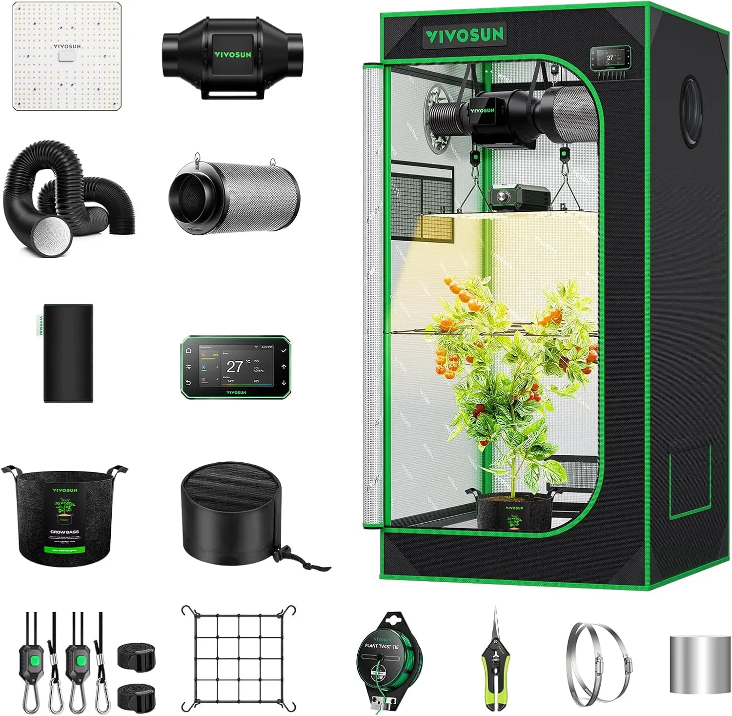 VIVOSUN Smart Growzelt Komplettset 60x60x120cm, WLAN-integriertes automatisches Grow-System mit 100W Vollspektrum-LED-P…