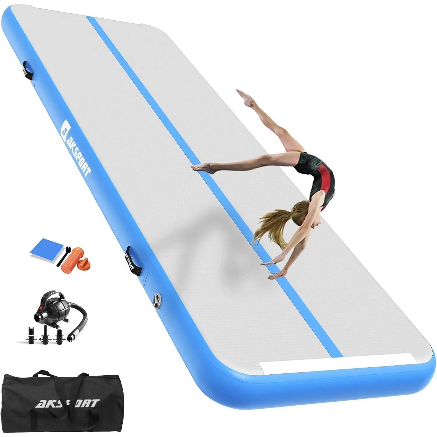 AKSPORT Air Matte Track Tumbling Matte,3/4/5/6m Aufblasbar Gymnastikmatte Turnmatte Tumbling Matten 10/20cm hoch mit Lu…
