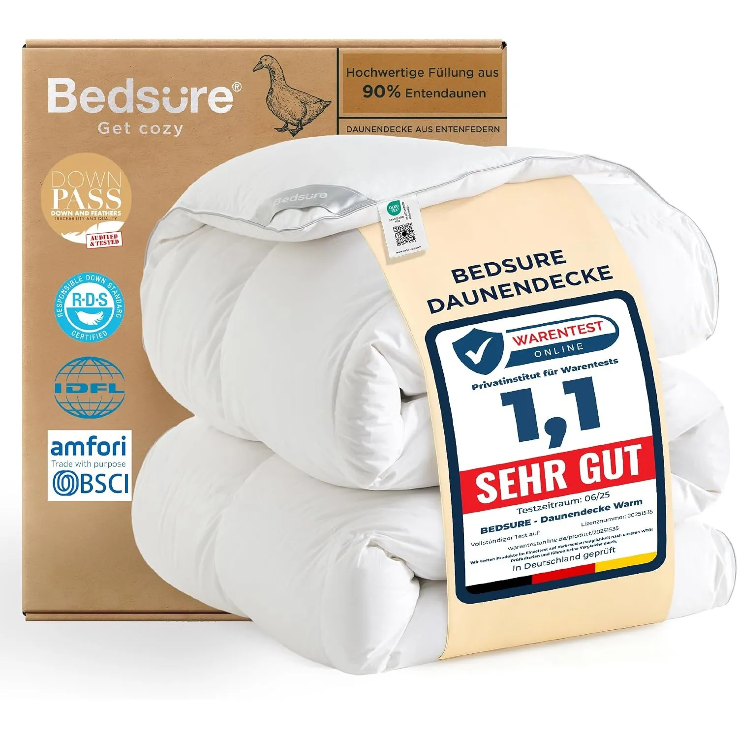 BEDSURE Daunendecke 135x200 Daunen Bettdecke - Warm Winterdecke aus 90% Daunen / 10% Federn 1180 gr. Dick Füllung, Extr…