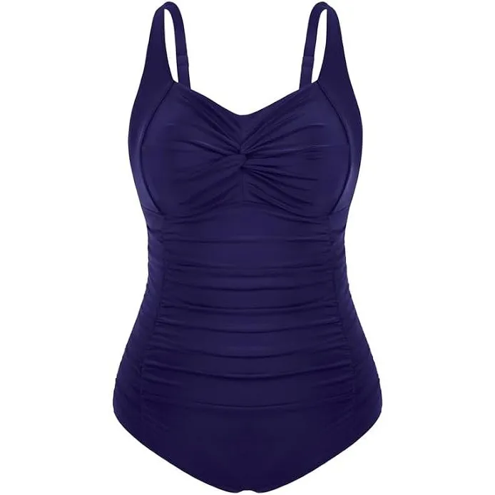 Hanna Nikole Damen Große Größen Einteiliger Badeanzug Bauchweg Bademode Swimsuit V-Ausschnitt Ruched Monokinis