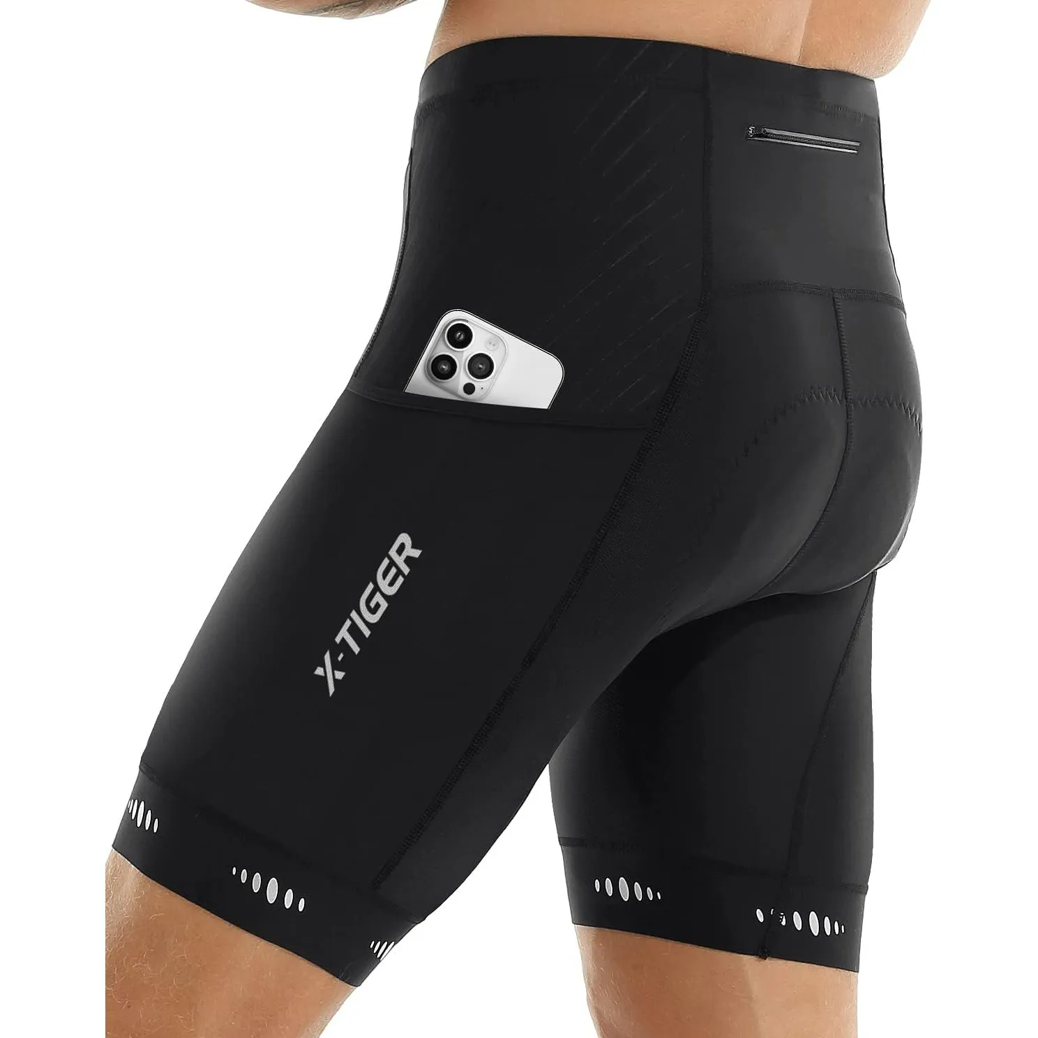 X-TIGER Radlerhose Herren mit 5D Sitzpolster,Fahrradhose Herren Atmungsaktive Schnelltrocknende Radhose mit 3 Taschen