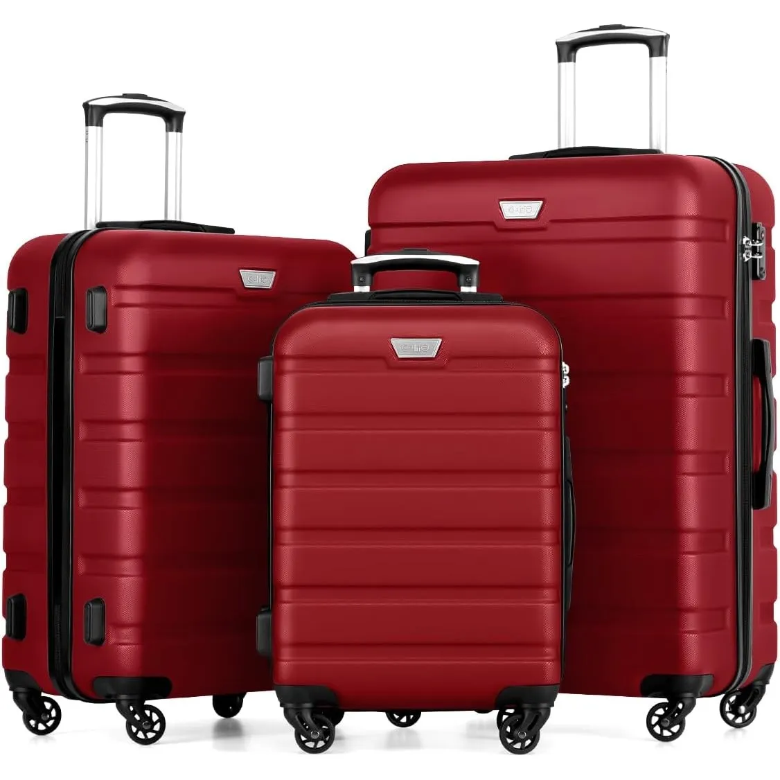 COOLIFE 3-Teiliges Kofferset für Familienreisen, M+L+XL, ABS+PC,Hartschale