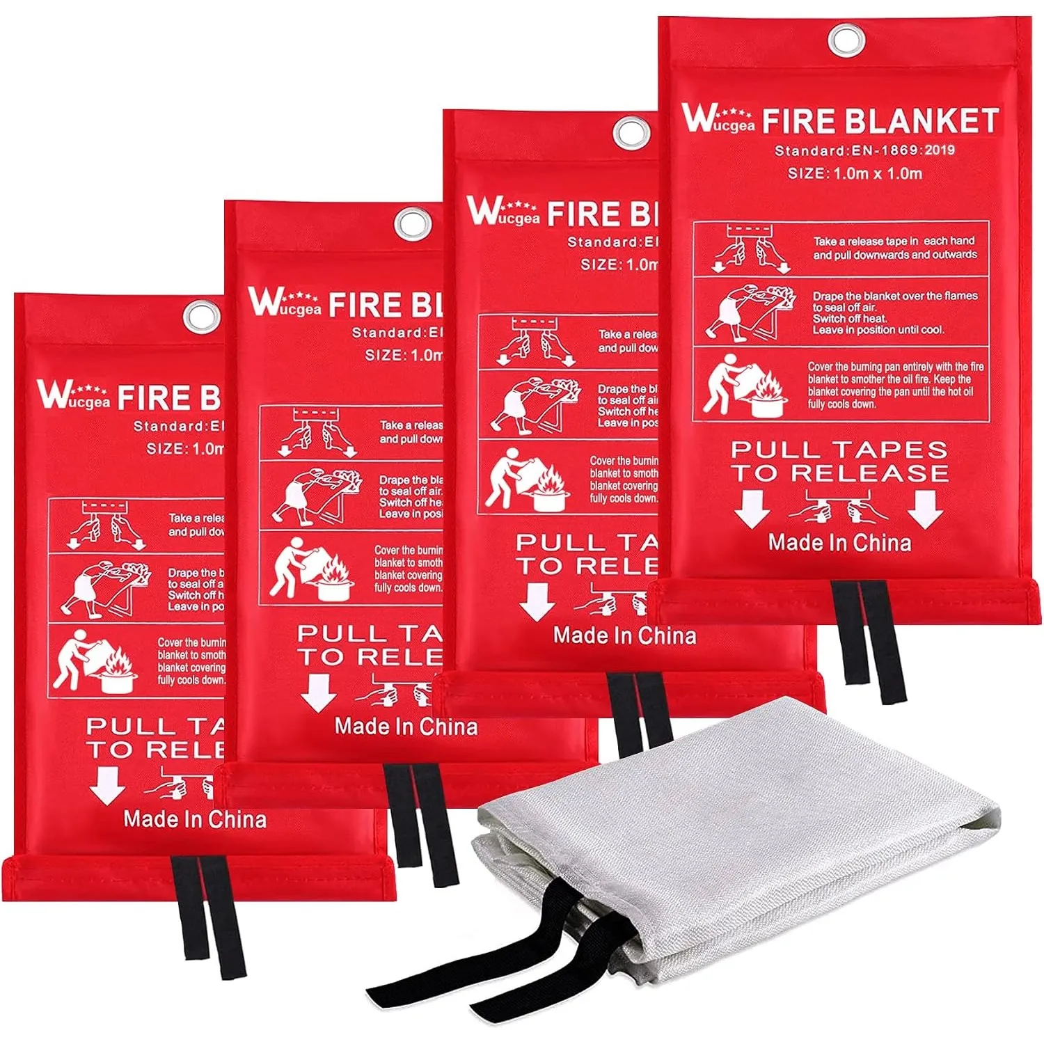 wucgea Notstand Löschdecke für küche - 4 Packung Feuerlöschdecke DIN EN 1869:1997 Sicherheit Glasfaser Brandschutzdecke…