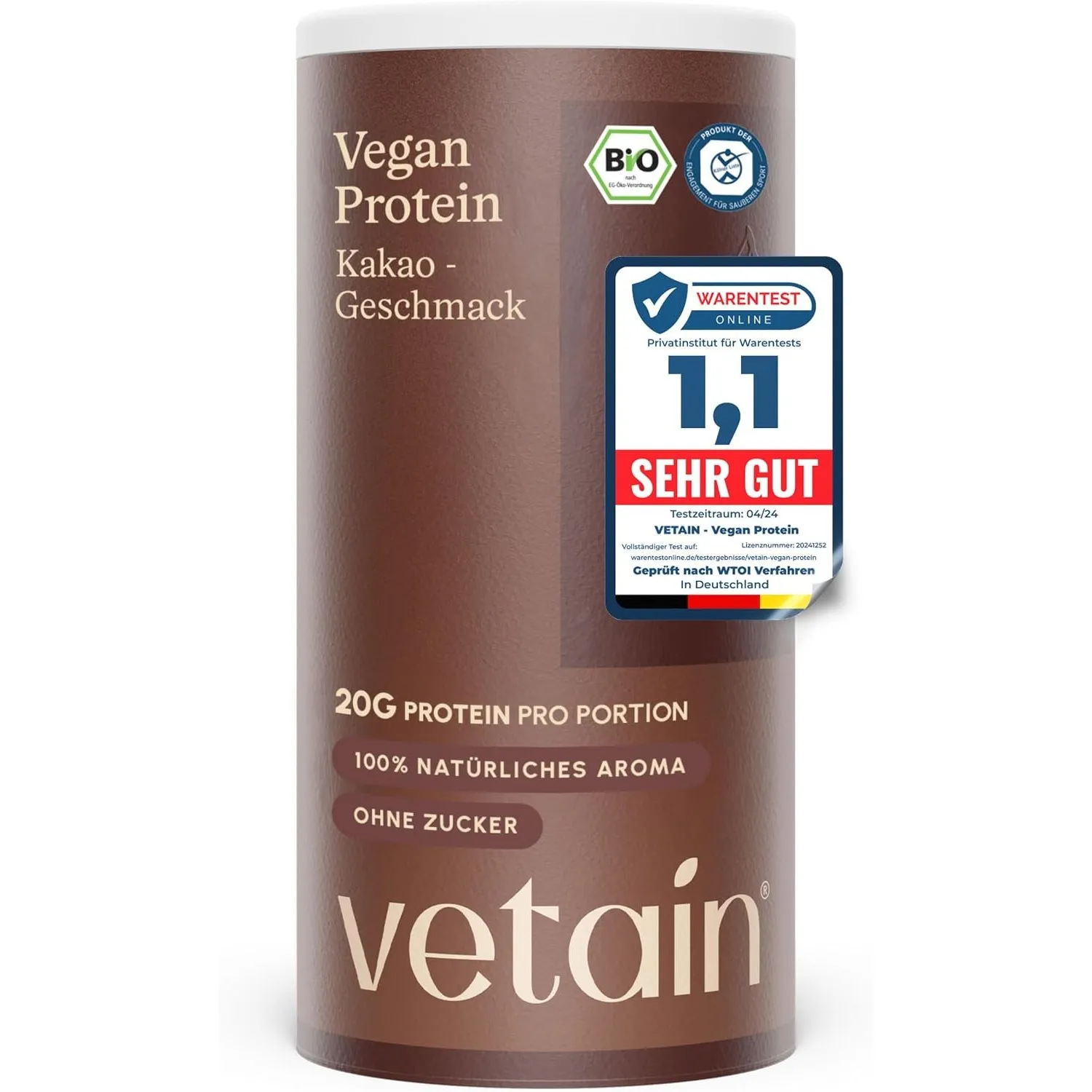 VETAIN Veganes Proteinpulver Kakao - 20g Eiweiß - 100% Bio & fermentiert