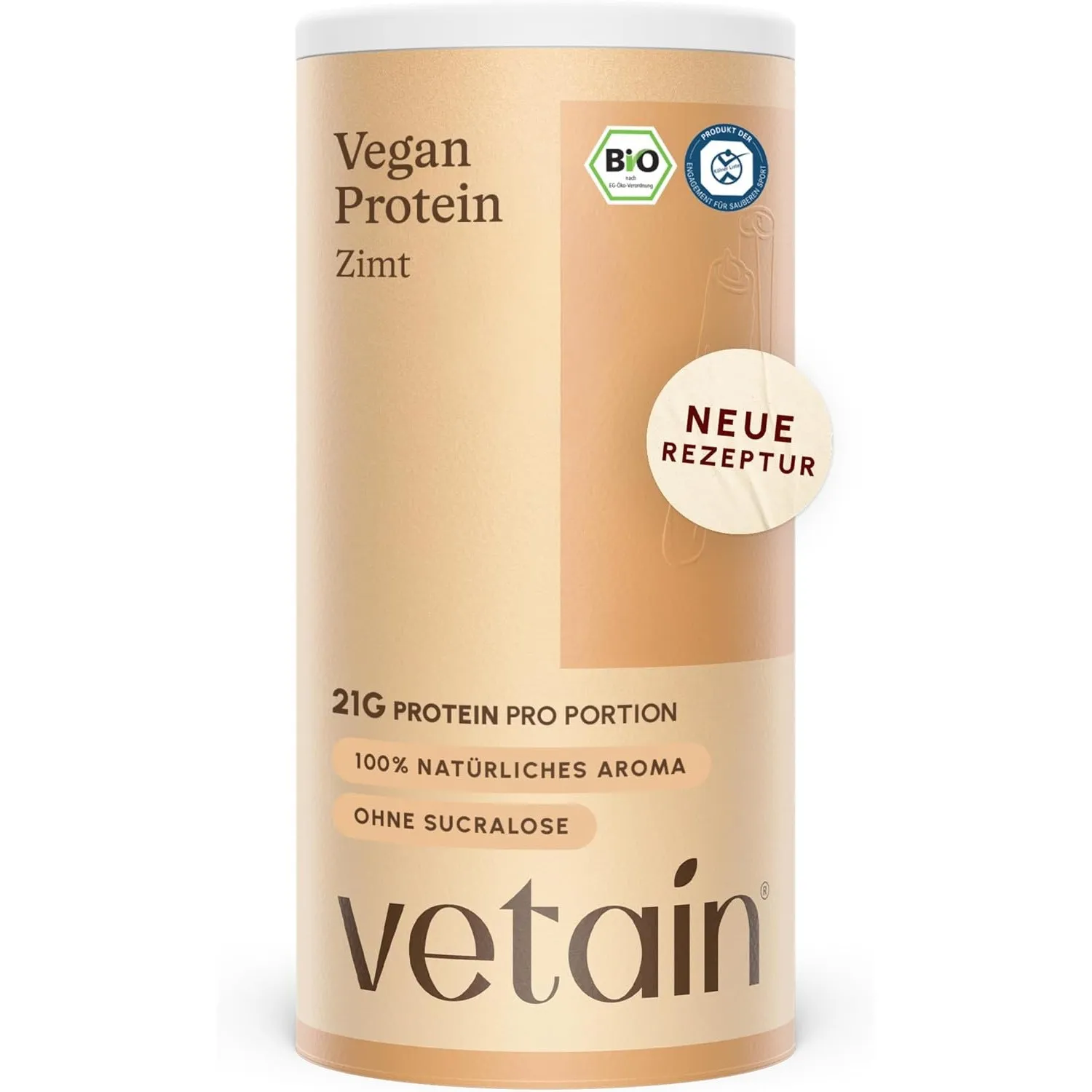 VETAIN Proteinpulver Vegan Zimt - 21g Eiweiß - Bio Protein Pulver - Ohne künstliche Süßungsmittel - 4 Proteinquellen fe…