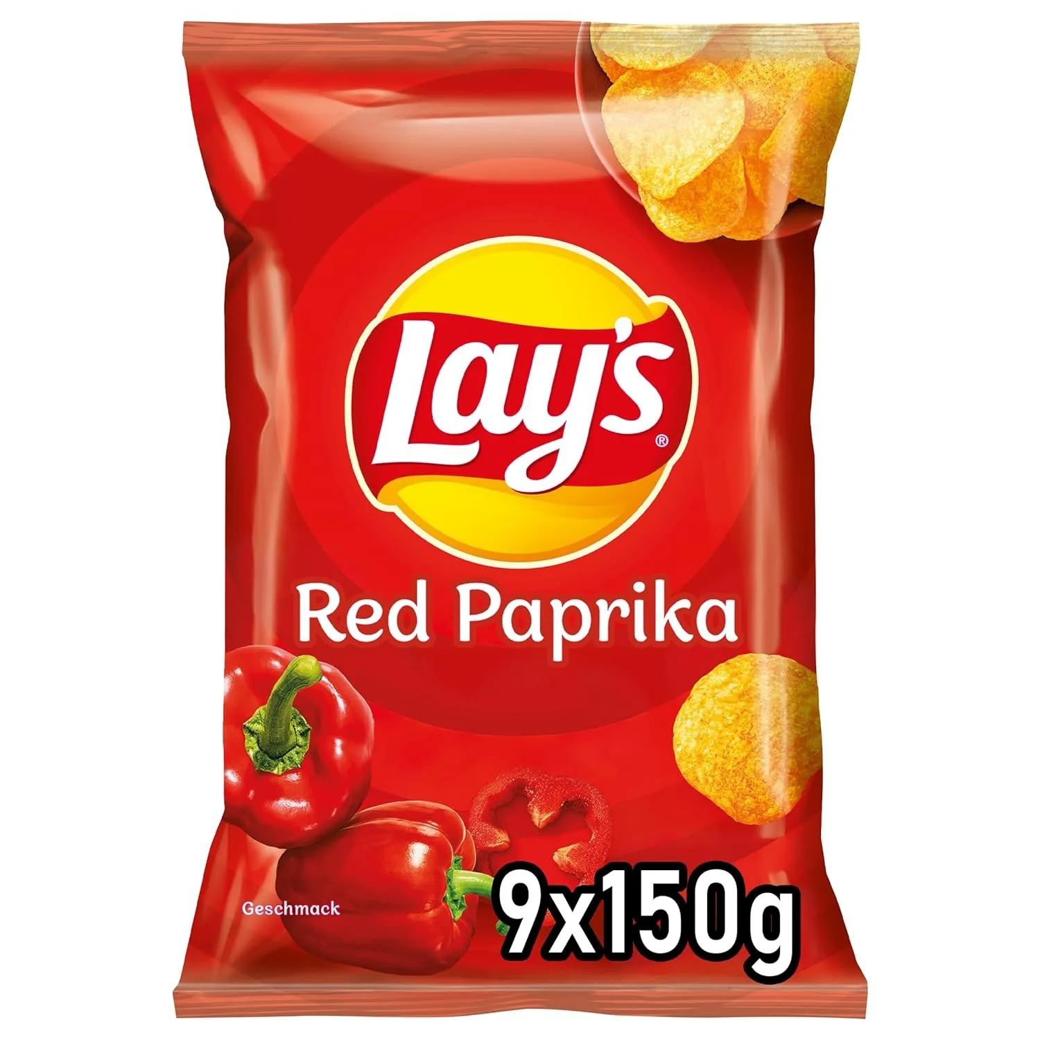 Lay's Red Paprika – Knusprig gewürzte Kartoffelchips für eine gelungene Party, 9 x 150 g (Verpackungsdesign kann abweic…