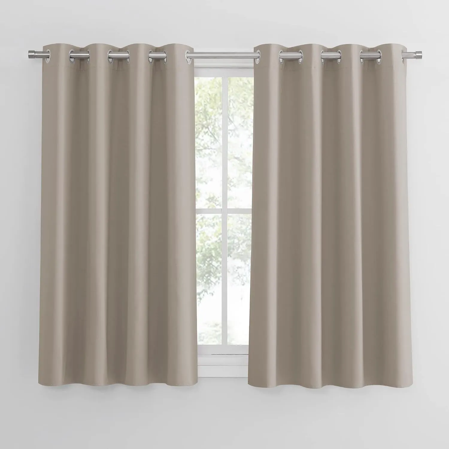 PONY DANCE Wohnzimmer Vorhänge Kurz Blickdicht Thermovorhang gegen Hitze 2er Set H 145 x B 140 cm Sandfarben, Verdunklu…