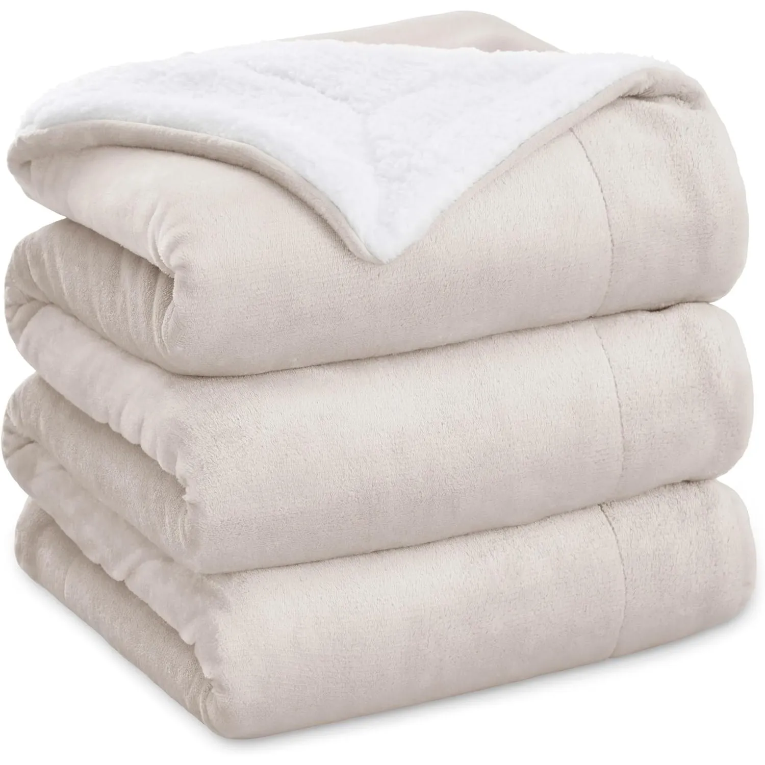 BEDSURE Sherpa Kuscheldecke Flauschig 220x240 - Sofadecke, Hellbeige
