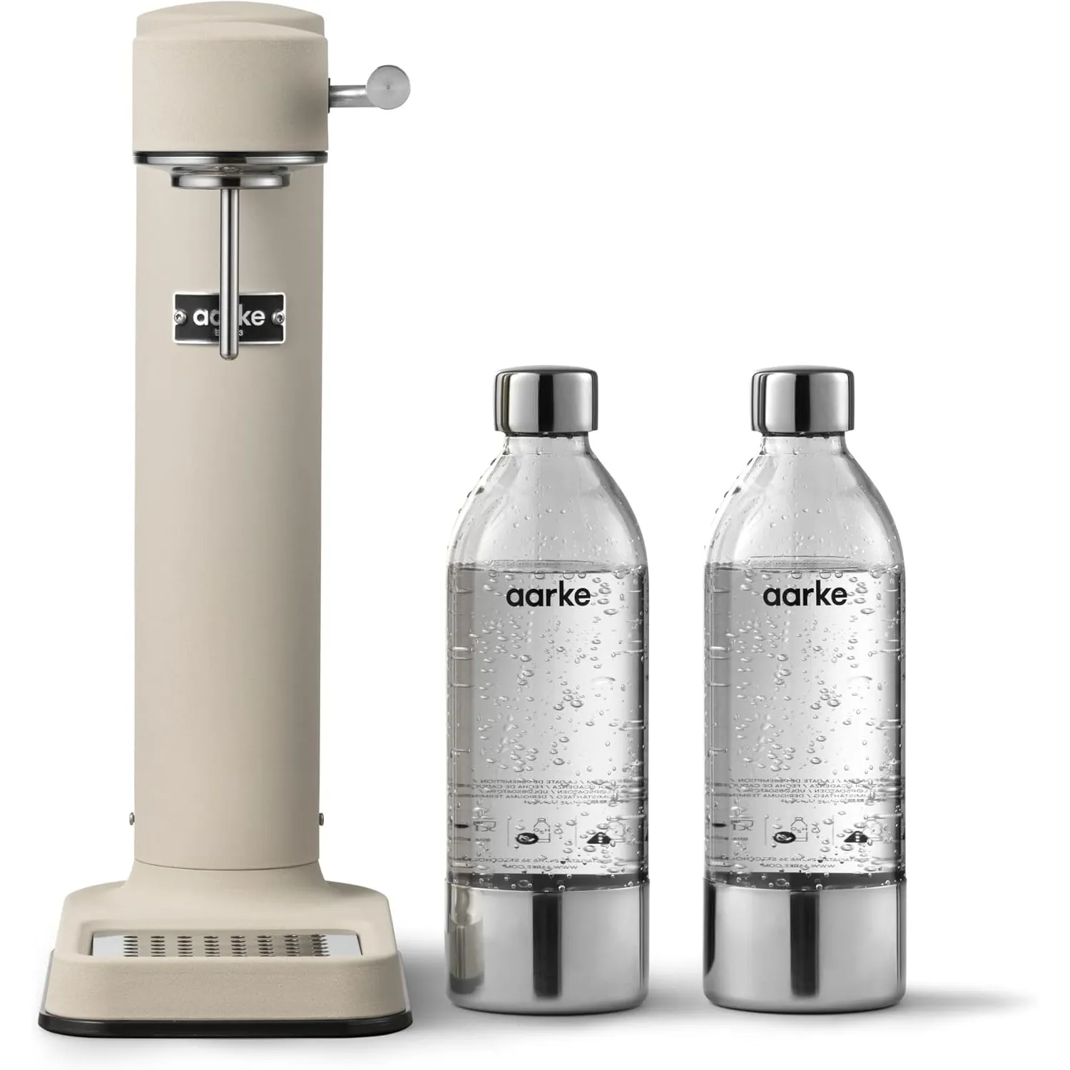 Aarke Carbonator 3, Wassersprudler aus Edelstahl mit 2 x BPA-frei Flaschen, Sand Finish