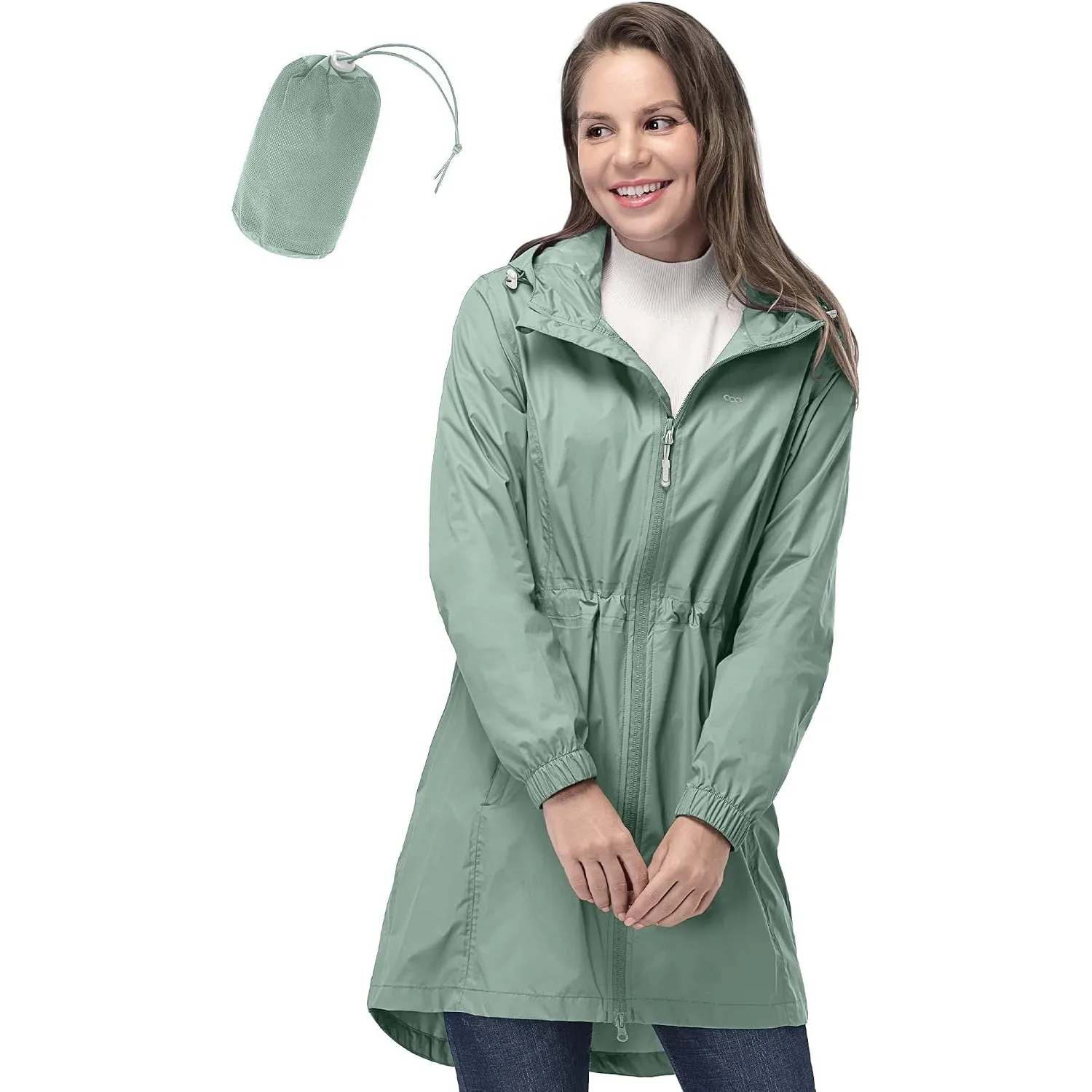 33,000ft Damen Dünne Wasserdichte Faltbar Regenmantel Regenjacke mit Kapuze, Leicht Atmungsaktive Travel Regenponcho, L…