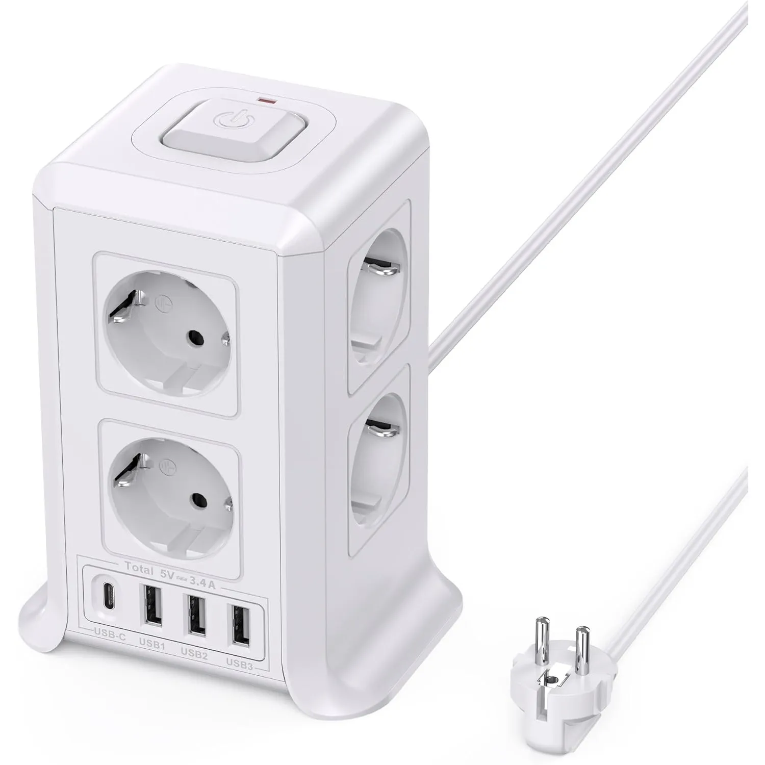 8 Fach Steckdosenleiste 2 M mit Mehrfachsteckdose, 4 USB Mehrfachstecker