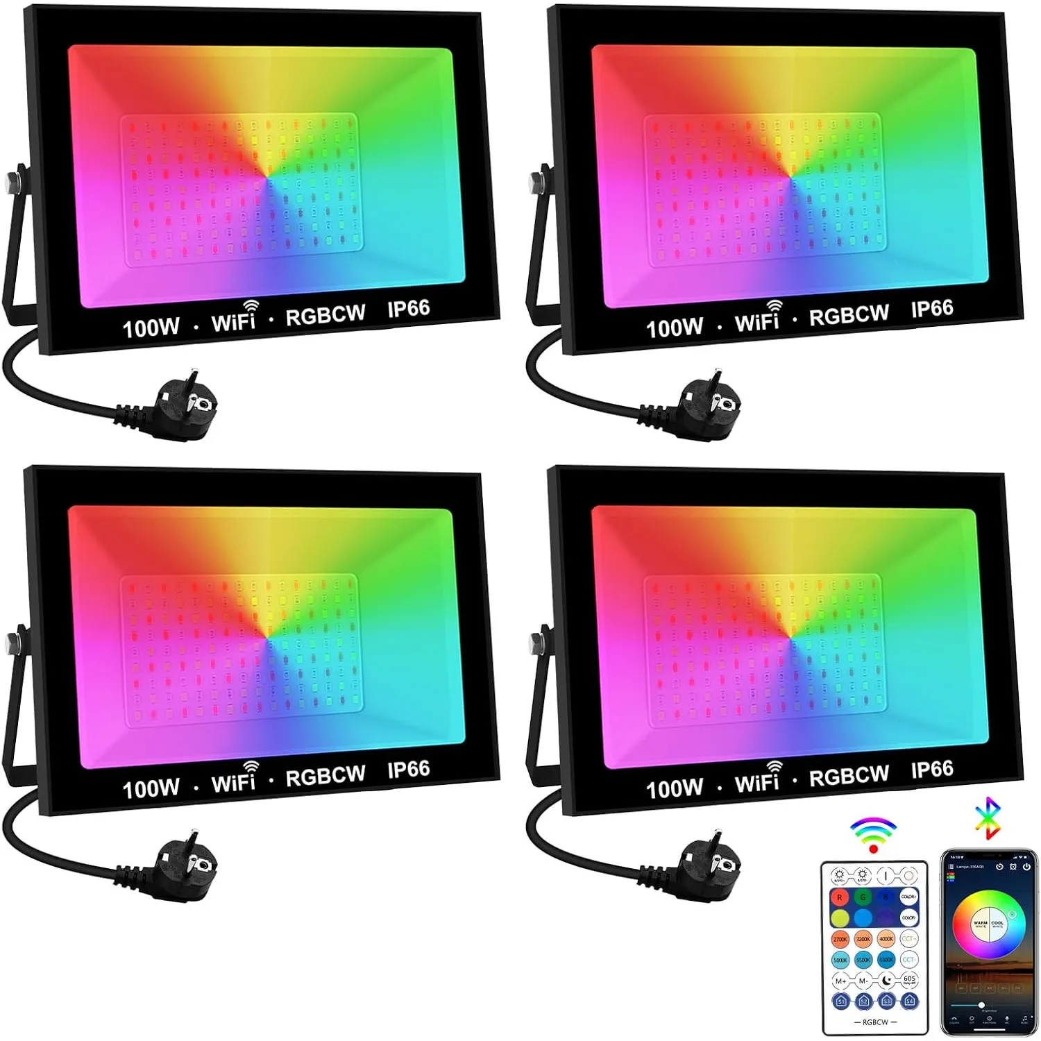 RGB LED Strahler Außen, T-SUNUS 100W RGB Strahler Outdoor Außen WiFi mit Bluetooth APP Steuerung, IP66 Wasserdicht Stra…