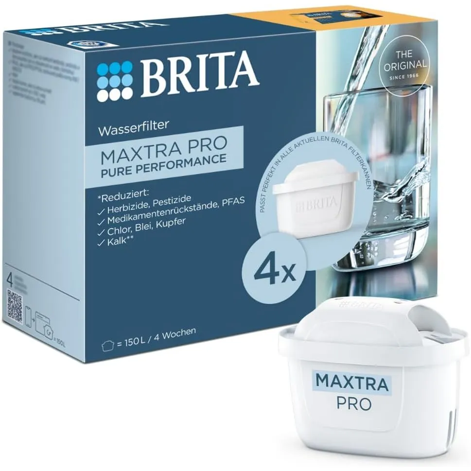 BRITA Wasserfilterkartusche MAXTRA PRO Pure Performance (All-In-1) 4er-Pack – Original Ersatz-Wasserfilter für alle BRI…