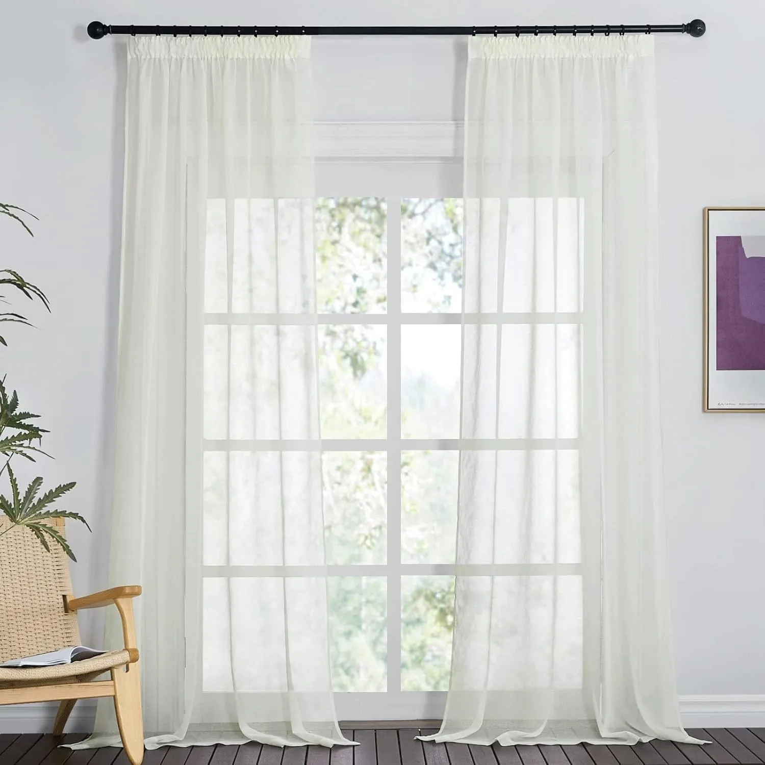 PONY DANCE Stores Gardinen mit Kräuselband Vorhang Transparent Wohnzimmer