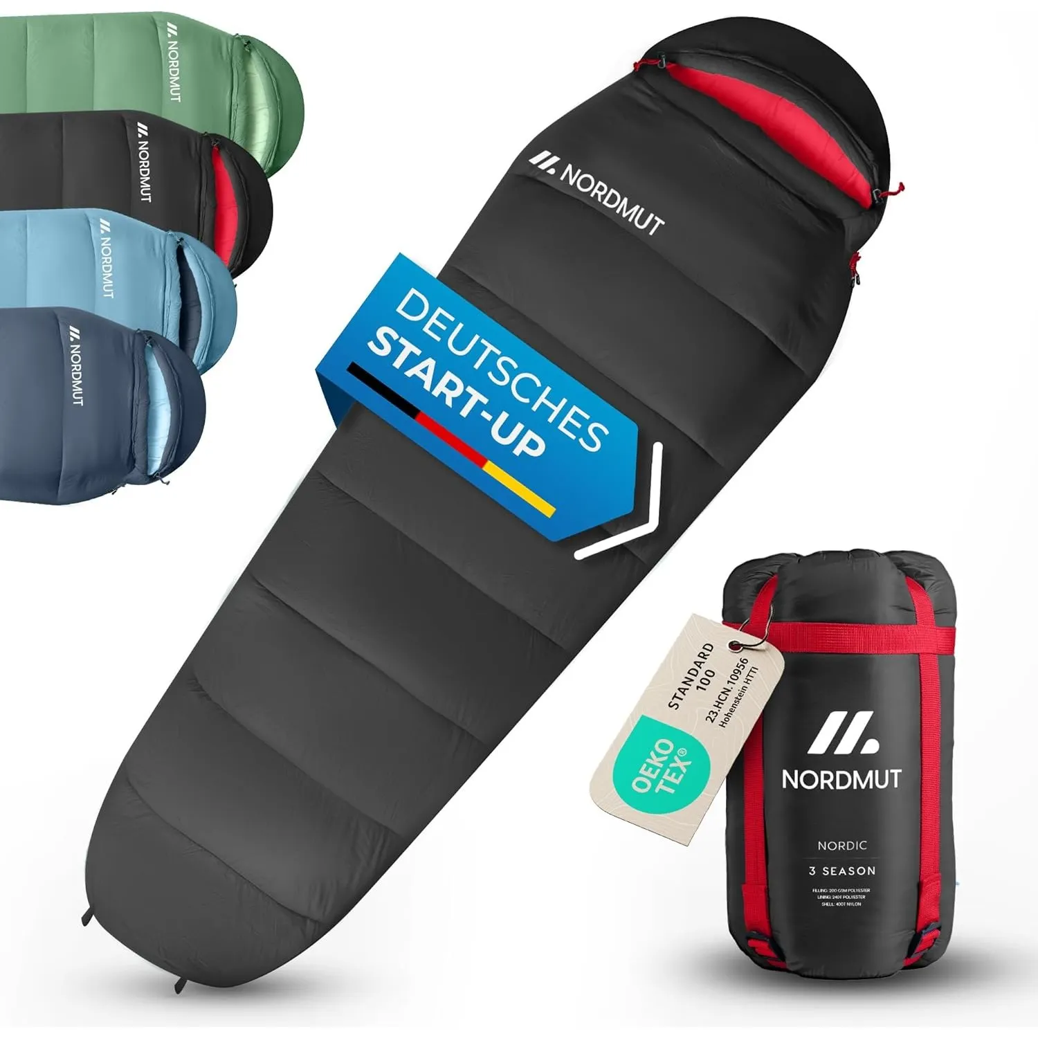 NORDMUT® Schlafsack Erwachsene – kleines Packmaß & Ultraleicht (900/1500g) – 3-Jahreszeiten (250 GSM) & Sommerschlafsac…