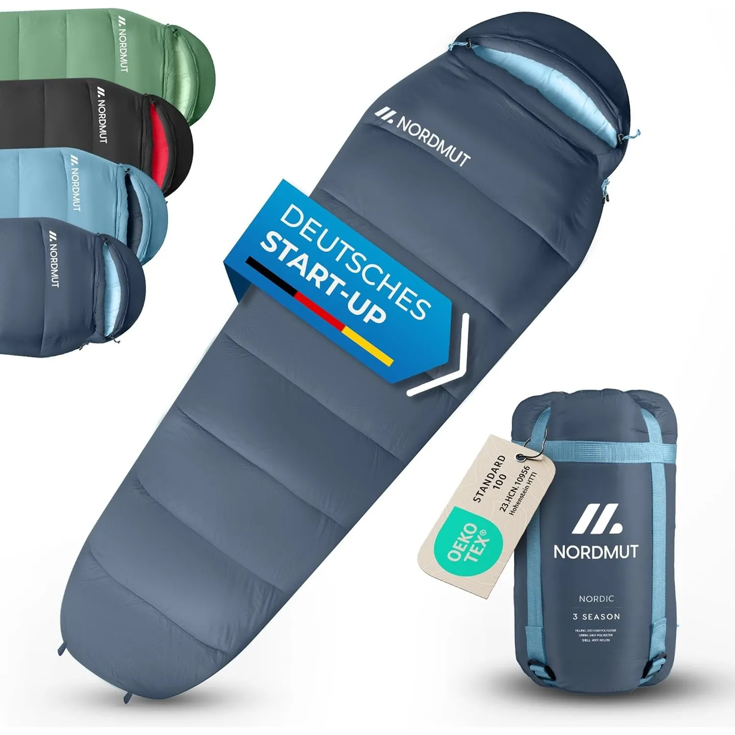 NORDMUT® Schlafsack Erwachsene – kleines Packmaß & Ultraleicht (900/1500g) – 3-Jahreszeiten (250 GSM) & Sommerschlafsac…