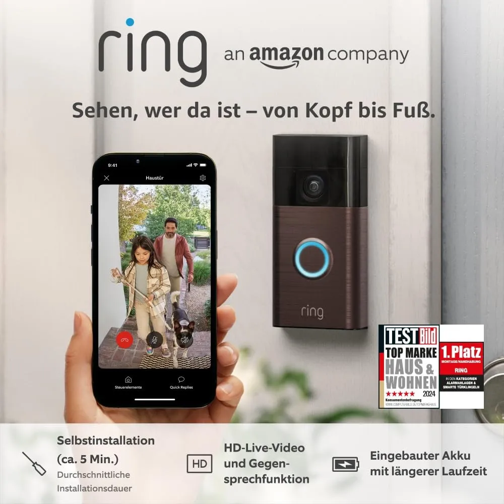 Ring Akku-Videotürklingel (Battery Video Doorbell) (2024) | WLAN-Videotürklingel-Sicherheitskamera, Selbstinstallation …