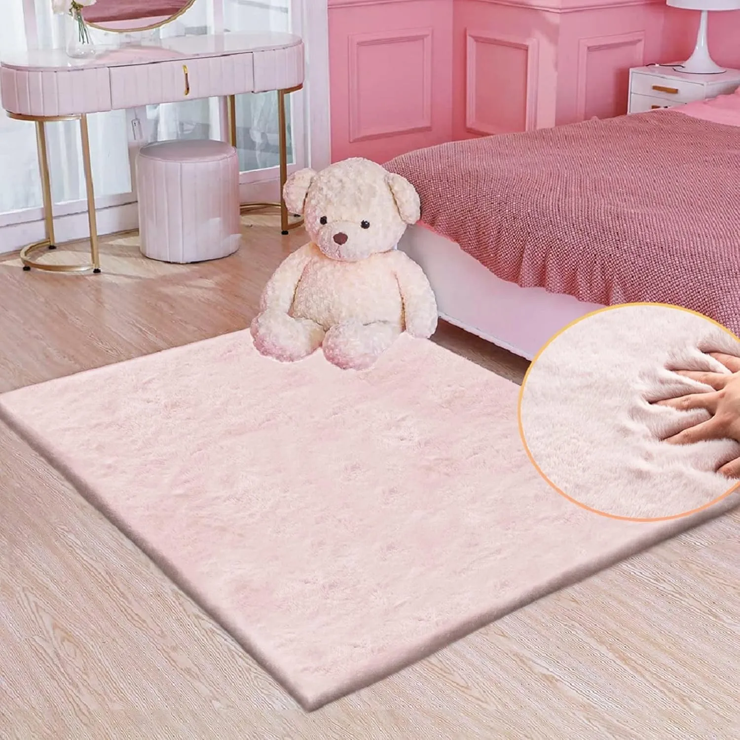 ORINOVA Teppich Schlafzimmer Flauschig Rosa 90x150 cm Bettvorleger Fellteppich Kunstfell Teppich Wohnzimmer Kinderteppi…