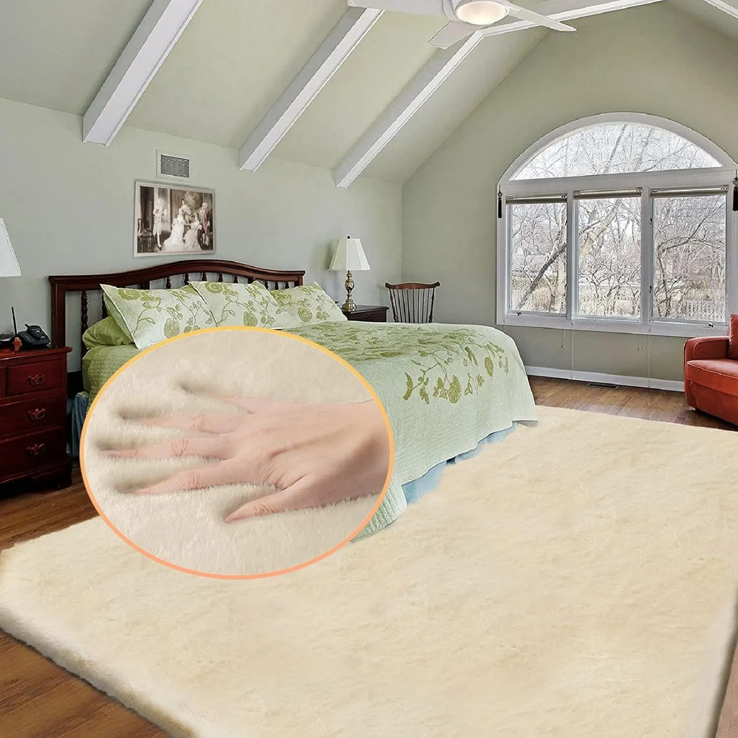 ORINOVA Teppich Wohnzimmer Schlafzimmer Beige Waschbar 240x300 cm Fellteppich Kunstfell Teppich Flauschig Gegend Groß R…